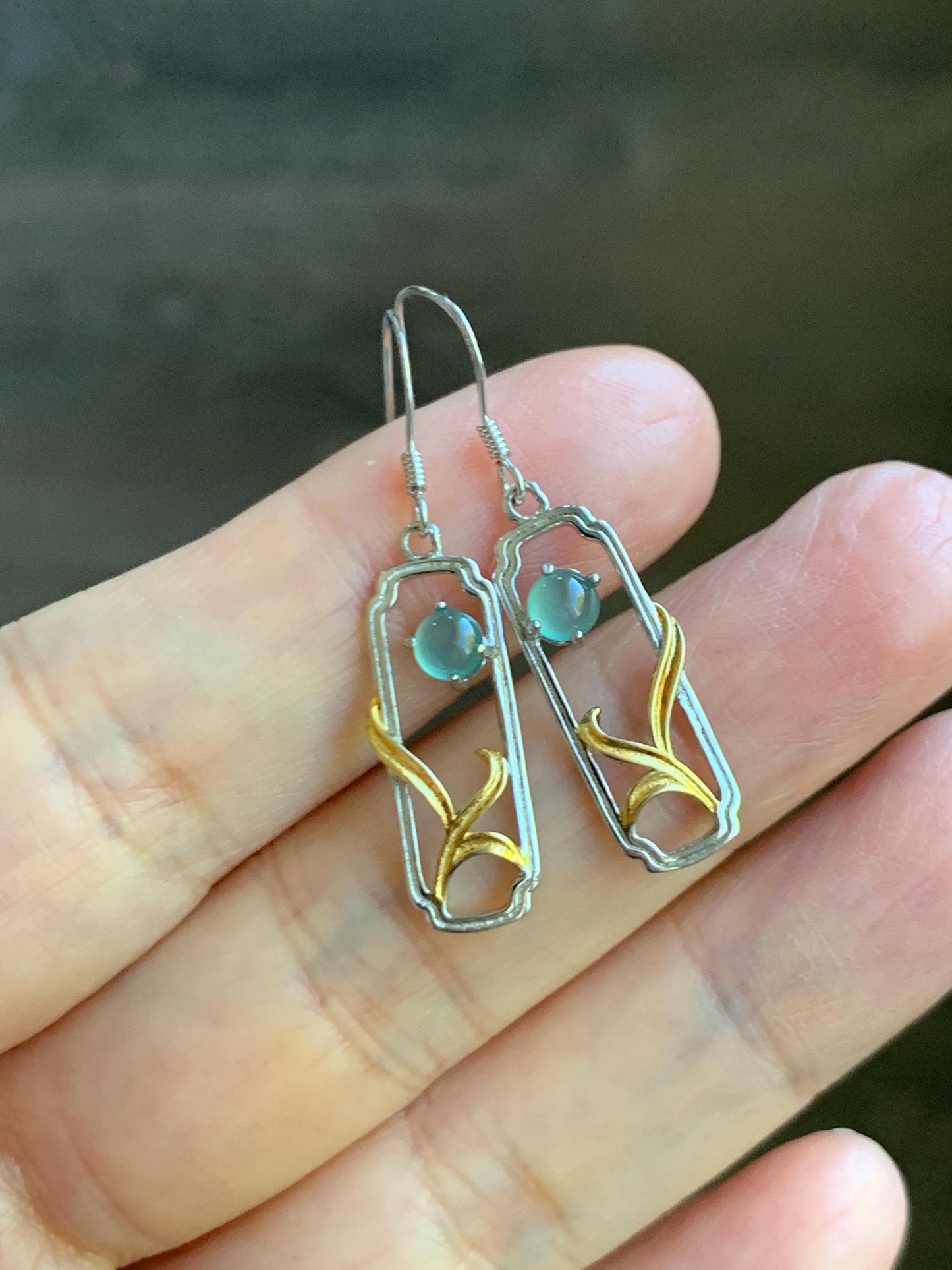 Natural Grade A Guatemalan Icy Highly Translucent Pastel Teal Blue Jade Jadeite Dangle Earrings Sterling Silver 天然冰危淡蓝翡翠银镶耳钩 XED77
