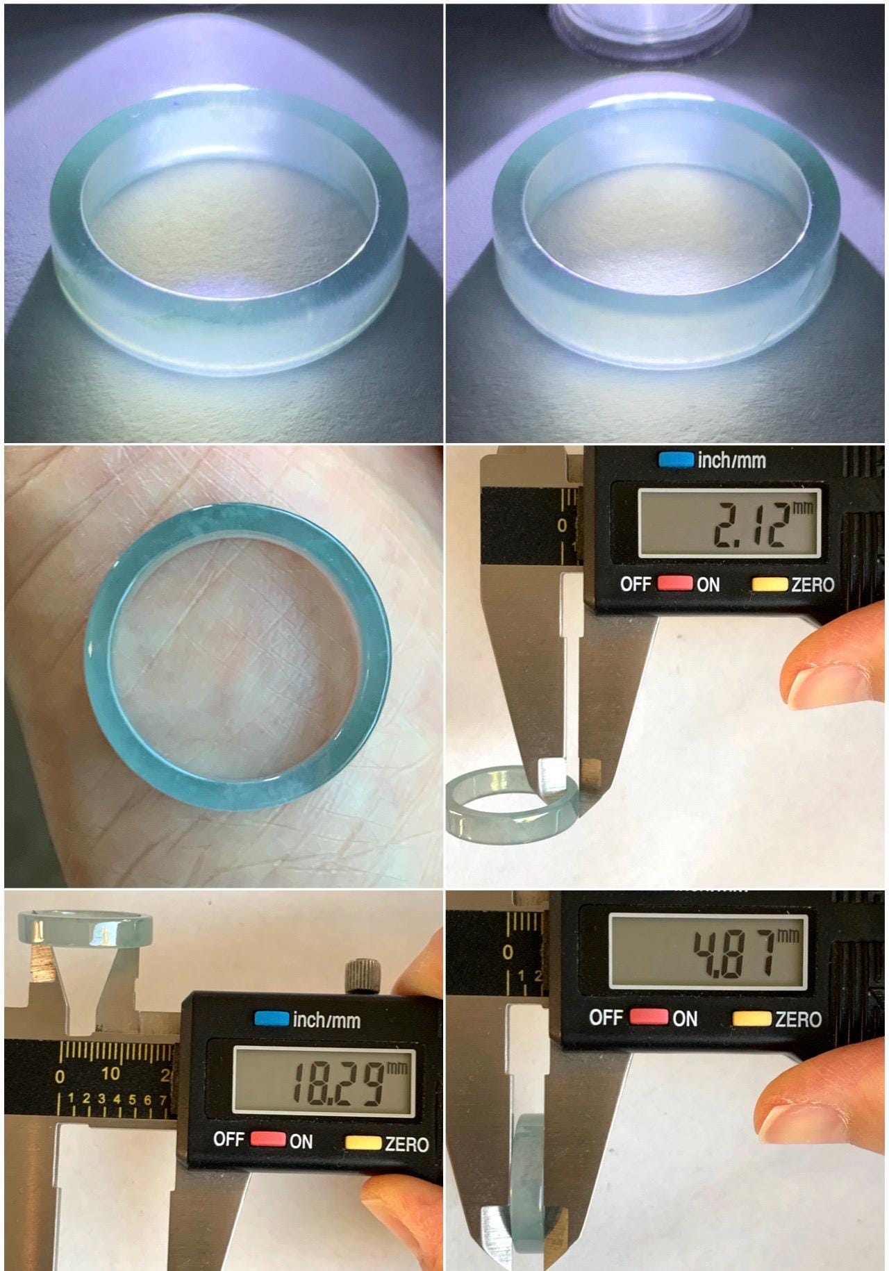 Natural Grade A Guatemalan Icy Highly Translucent Light Teal Blue Jade Jadeite Square Edged Band Ring Size 8 US 天然冰危浅蓝翡翠角戒戒圈 WLJ55