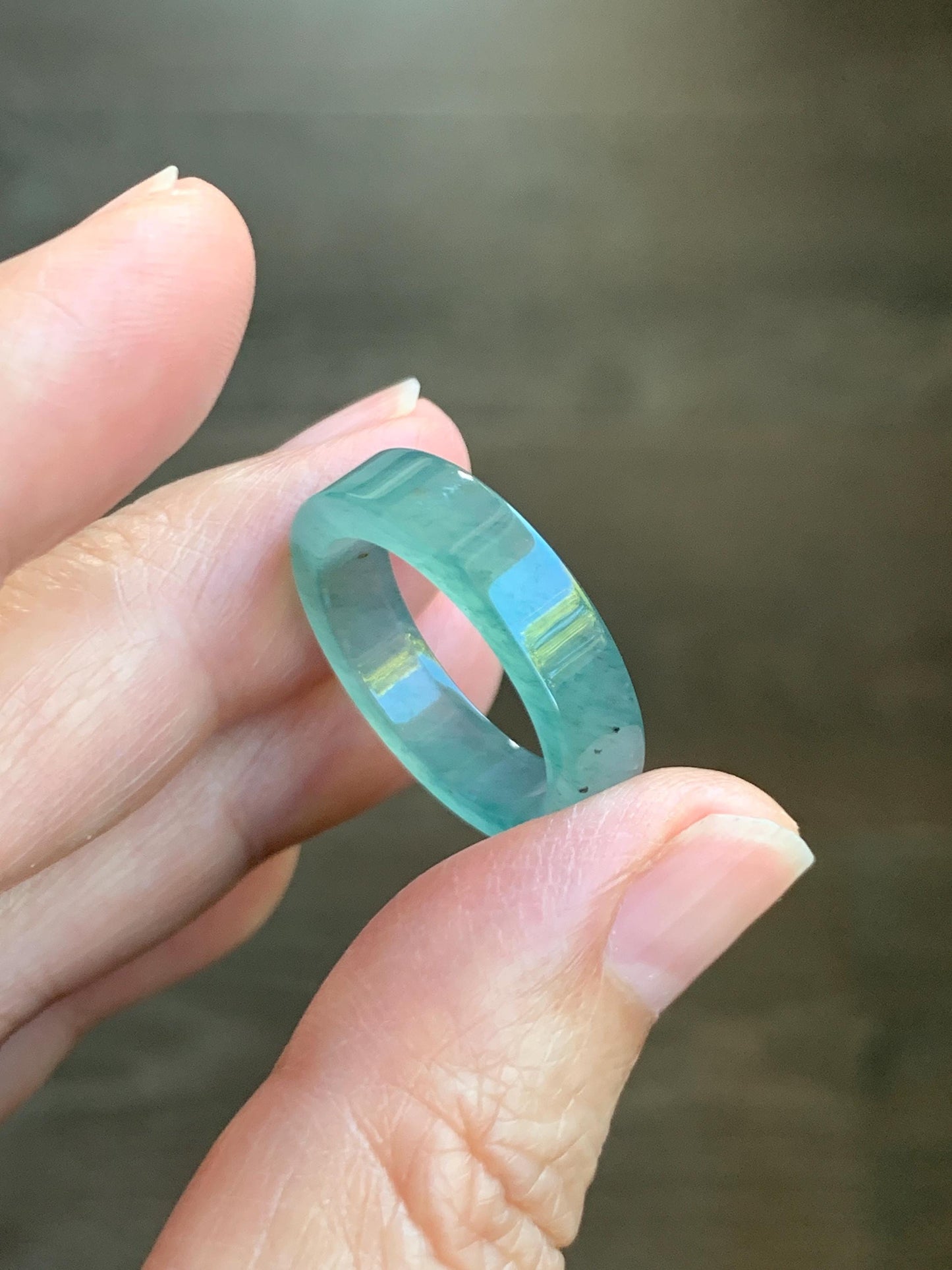 Natural Grade A Guatemalan Icy Highly Translucent Light Green Jade Jadeite Square Edged Band Ring Size 8.5 US 天然冰危晴绿翡翠角戒戒圈 LLJ180C