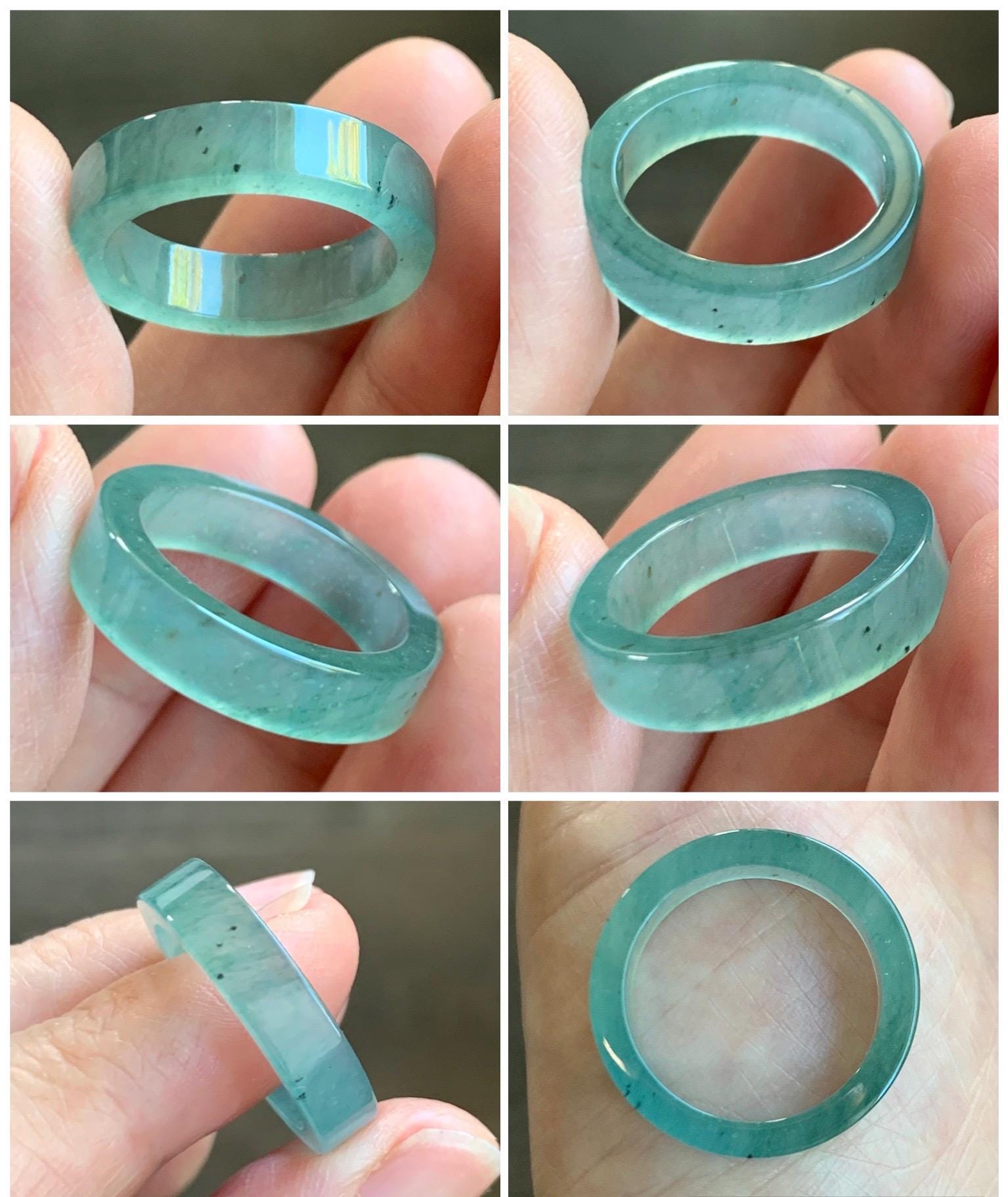 Natural Grade A Guatemalan Icy Highly Translucent Light Green Jade Jadeite Square Edged Band Ring Size 8.5 US 天然冰危晴绿翡翠角戒戒圈 LLJ180C