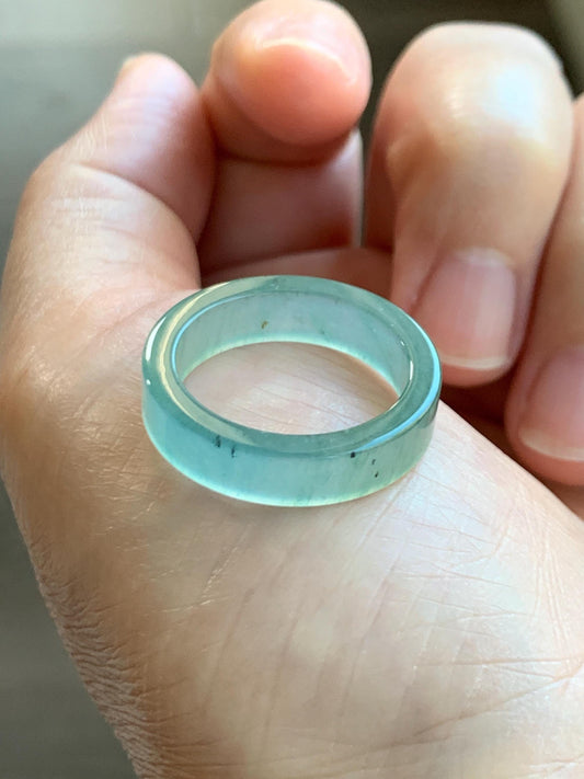 Natural Grade A Guatemalan Icy Highly Translucent Light Green Jade Jadeite Square Edged Band Ring Size 8.5 US 天然冰危晴绿翡翠角戒戒圈 LLJ180C