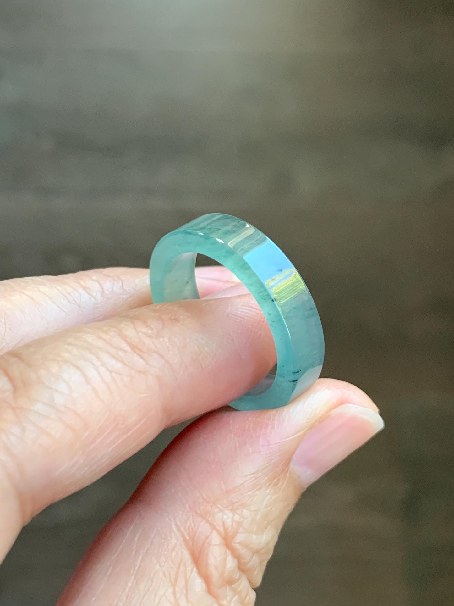 Natural Grade A Guatemalan Icy Highly Translucent Light Green Jade Jadeite Square Edged Band Ring Size 8.5 US 天然冰危晴绿翡翠角戒戒圈 LLJ180C