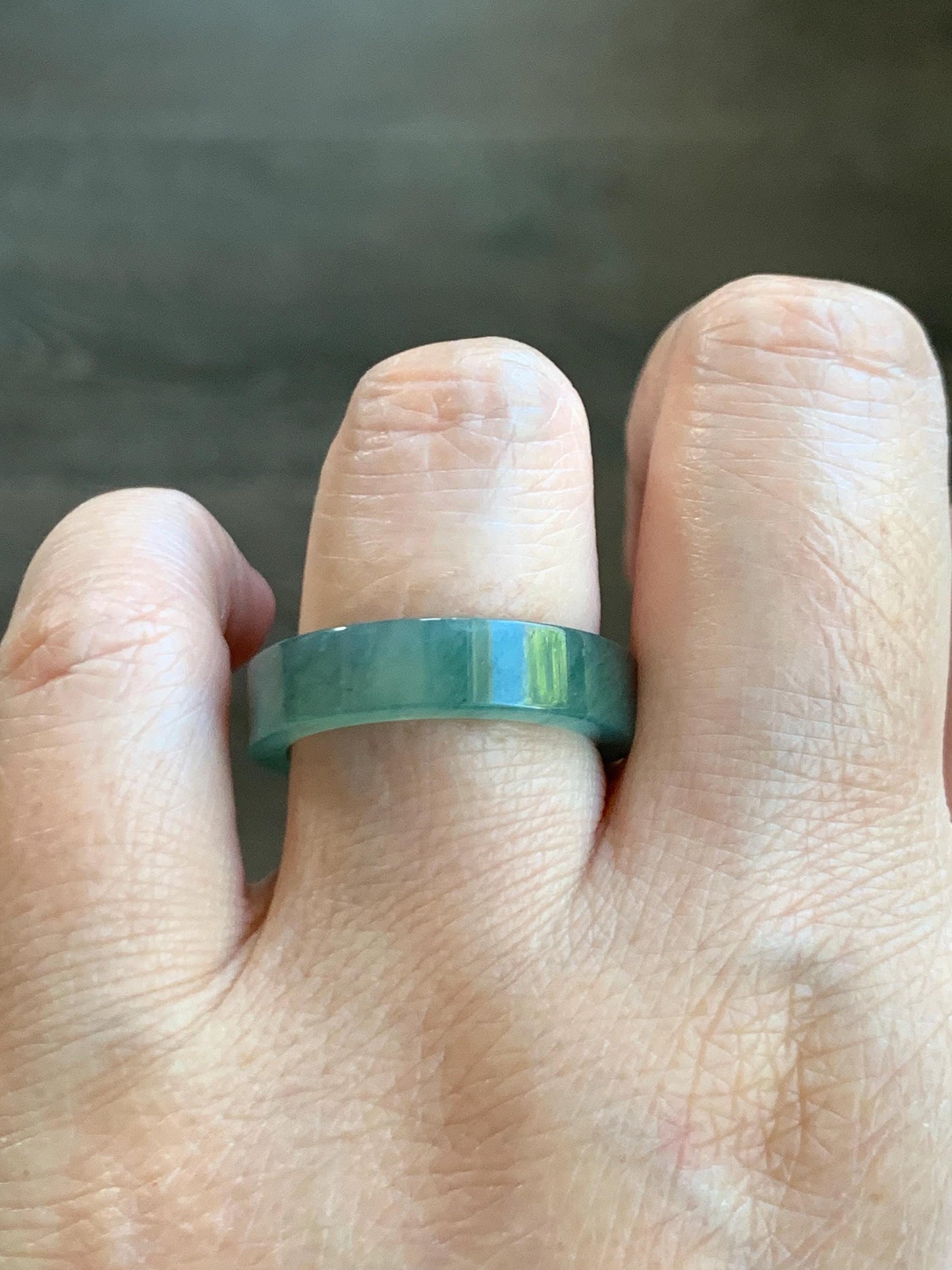 Natural Grade A Guatemalan Icy Highly Translucent Light Green Jade Jadeite Square Edged Band Ring Size 9 US 天然冰危晴绿翡翠角戒戒圈 LLJ180B