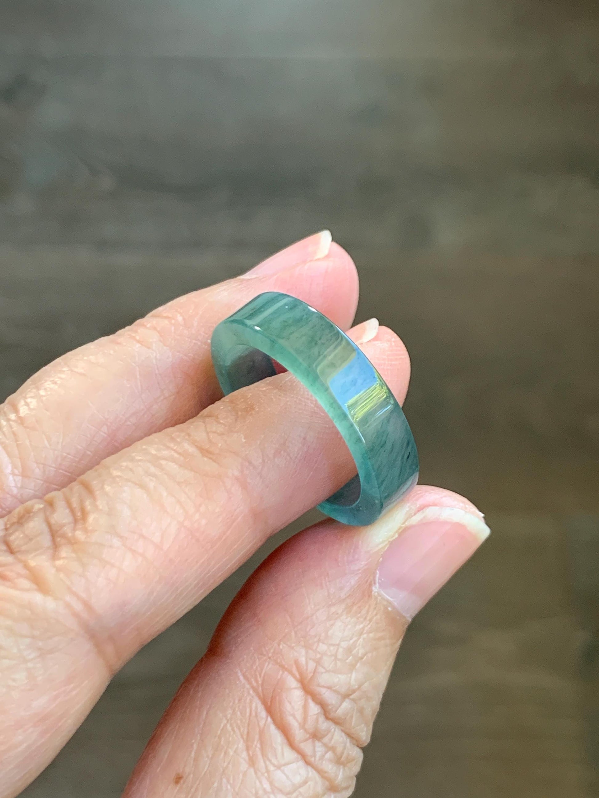 Natural Grade A Guatemalan Icy Highly Translucent Light Green Jade Jadeite Square Edged Band Ring Size 9 US 天然冰危晴绿翡翠角戒戒圈 LLJ180B