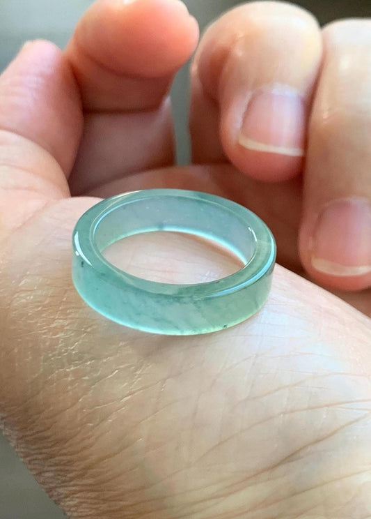 Natural Grade A Guatemalan Icy Highly Translucent Light Green Jade Jadeite Square Edged Band Ring Size 8.5 US 天然冰危晴绿翡翠角戒戒圈 LLJ180A