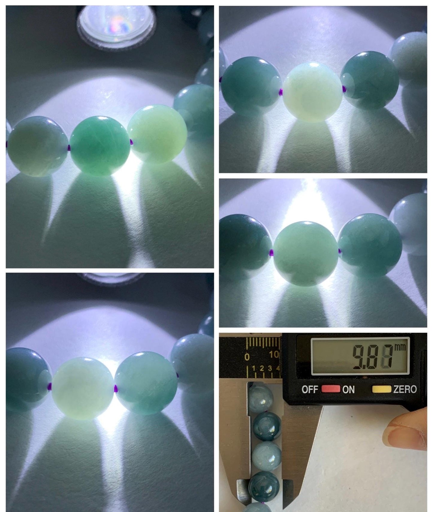 Natural Grade A Guatemalan Translucent Dusty Teal Blue Multicolored Jade Jadeite Beaded Bracelet 9.6mm 7.25” 31g 天然冰危蓝水多宝翡翠手串 WLDB88