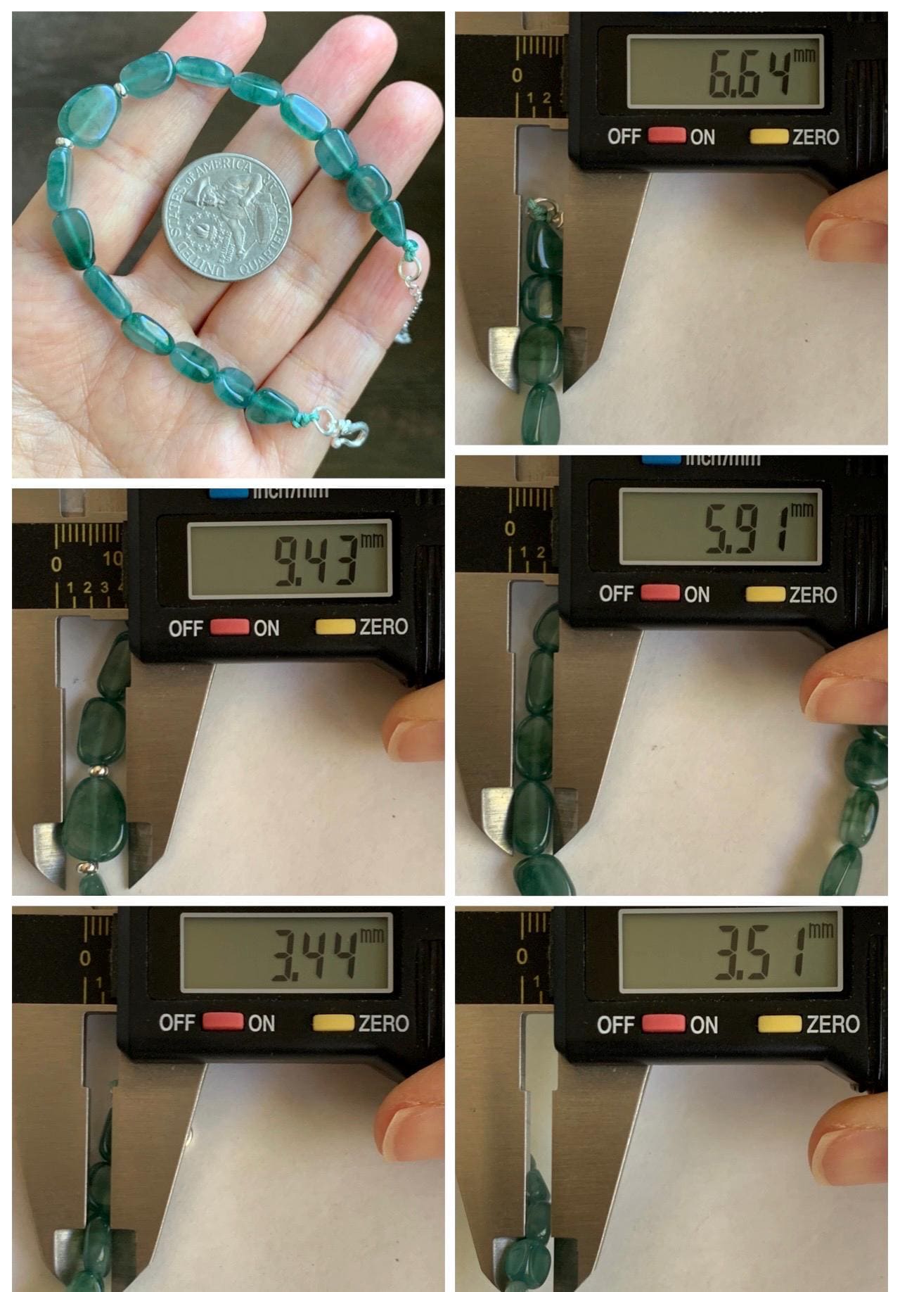 Natural Grade A Guatemalan Icy Highly Translucent Teal Green Jade Jadeite Nugget Beaded Bracelet Sterling Silver 6.75” 天然冰透危蓝绿翡翠随形珠手串 XSX190