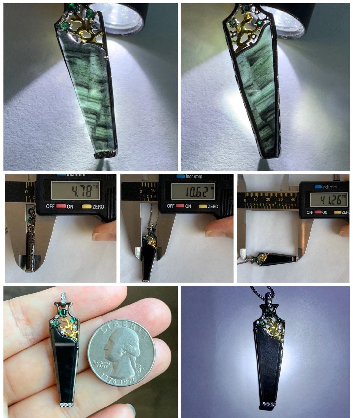 Natural Grade A Guatemalan Icy Highly Translucent Wuji Jadeite Wu Shi Pai Vase Pendant Sterling Silver 3g 天然冰胶危乌鸡翡翠无事牌镶嵌花瓶吊坠 WJP180