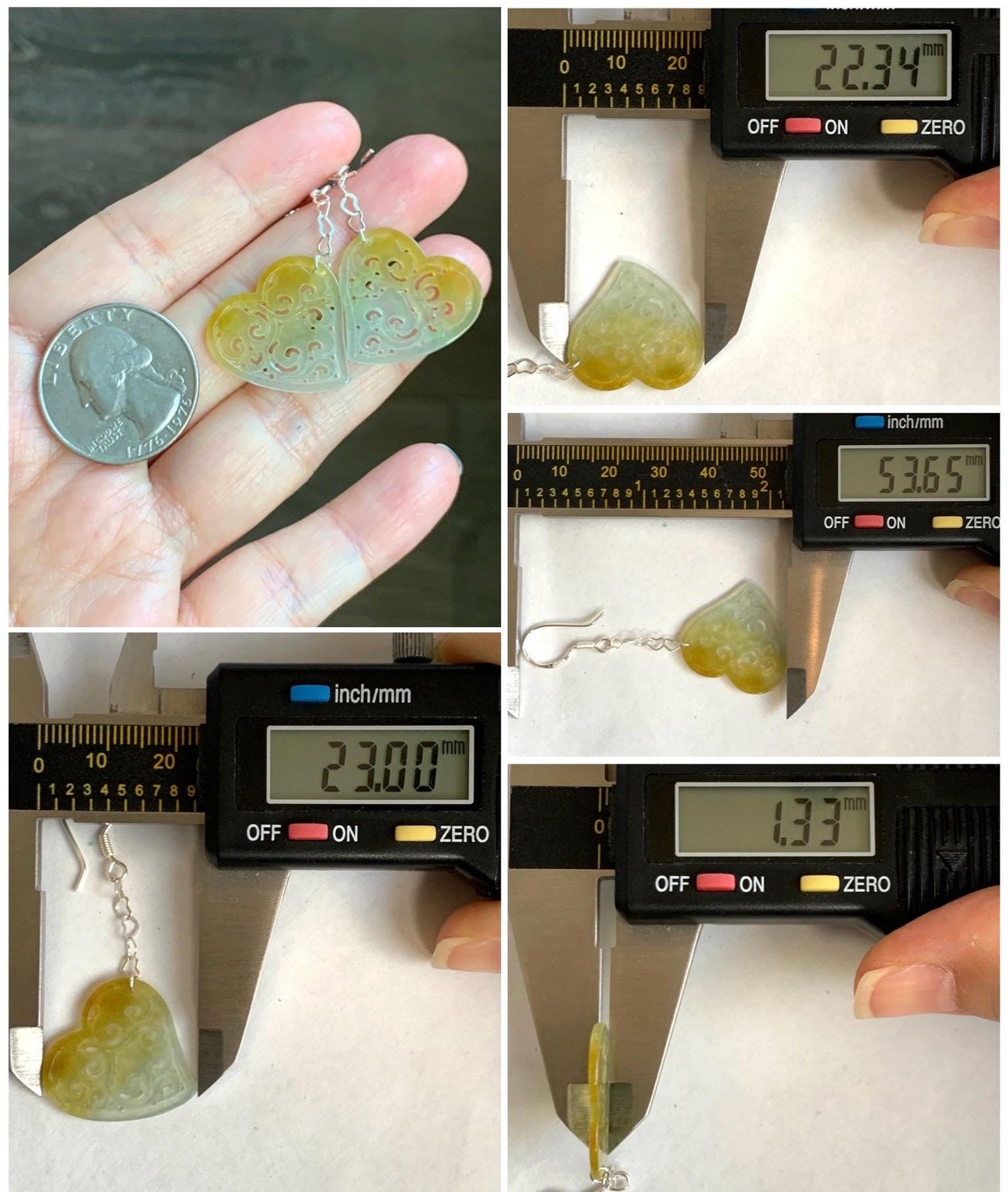 Natural Grade A Icy Highly Translucent Vibrant Yellow Jade Jadeite Openwork Engraved Heart Earrings Sterling Silver 天然冰黄翡翠镂空雕爱心足银耳钩耳吊BMH496B