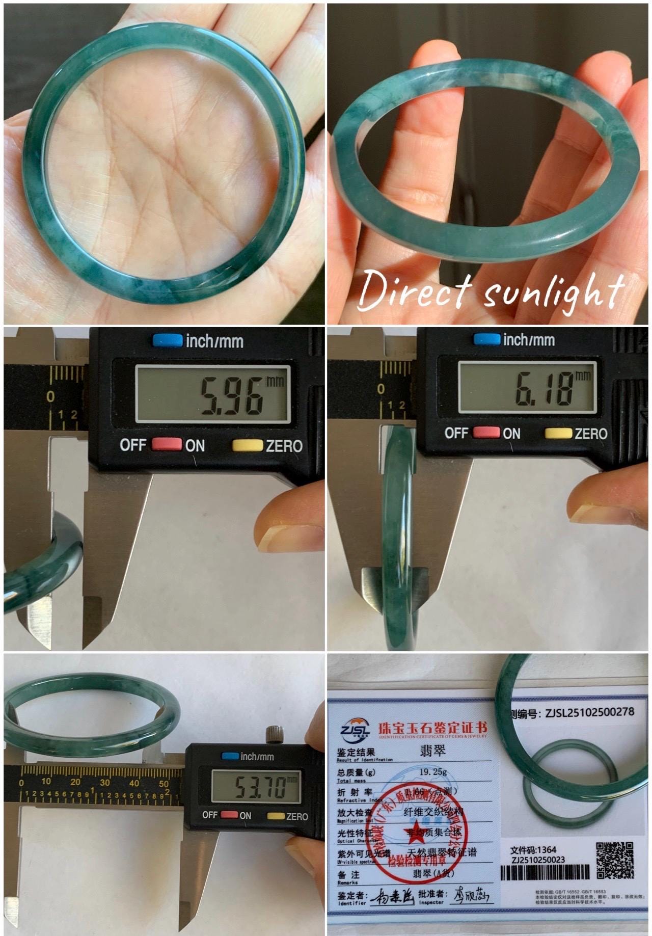 Certified Natural Grade A Guatemalan Icy Highly Translucent Dark Green & Green Marbled Jade Jadeite Bangle 53.7mm 6.6” 天然冰胶危深蓝飘花翡翠手镯 278