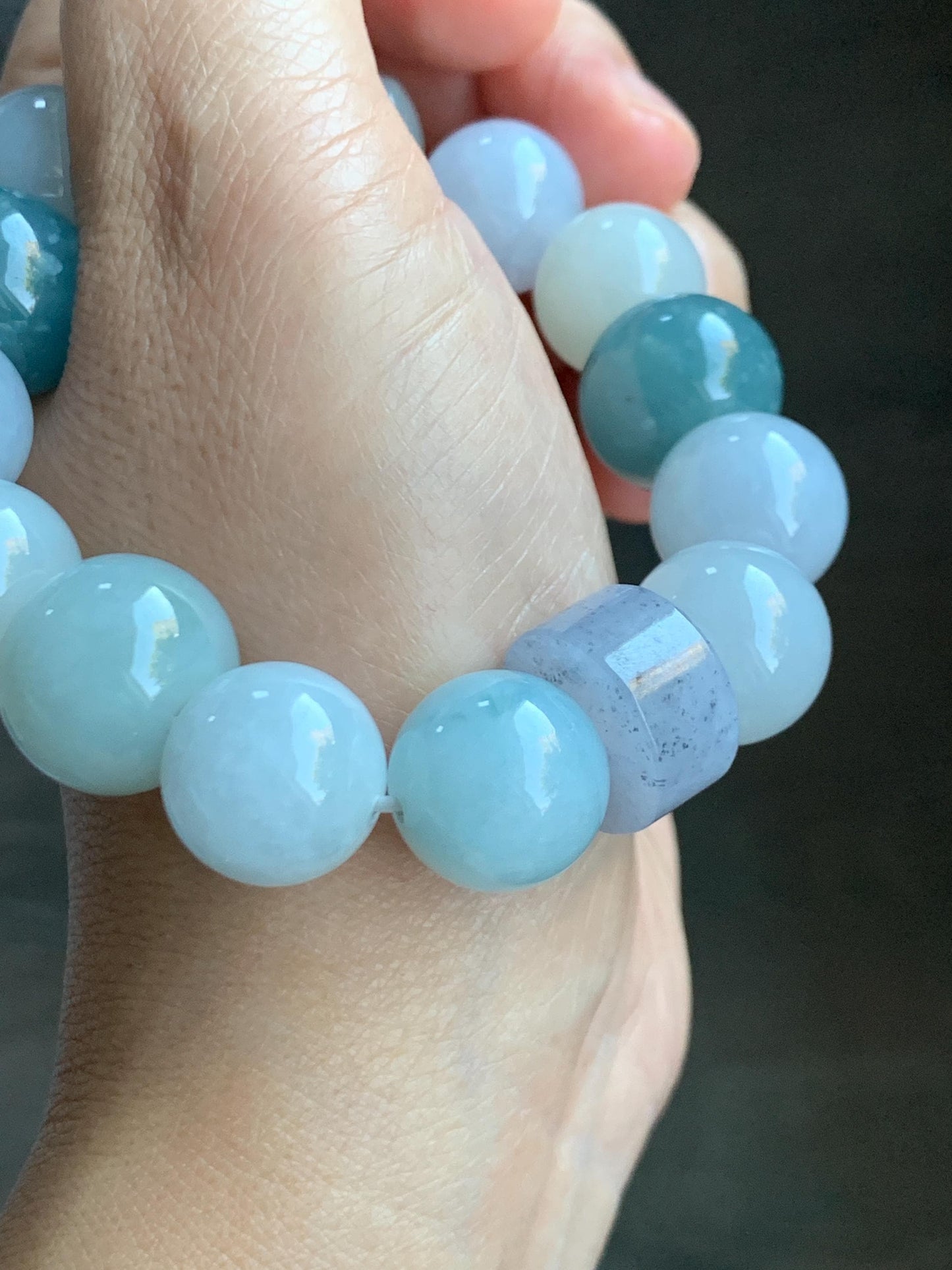 Natural Grade A Icy Translucent Gelatinous Multicolored Jade Jadeite Large Beads Beaded Bracelet 7" 86g 天然冰胶多宝翡翠大卡圆珠鼓珠手串 MDB740