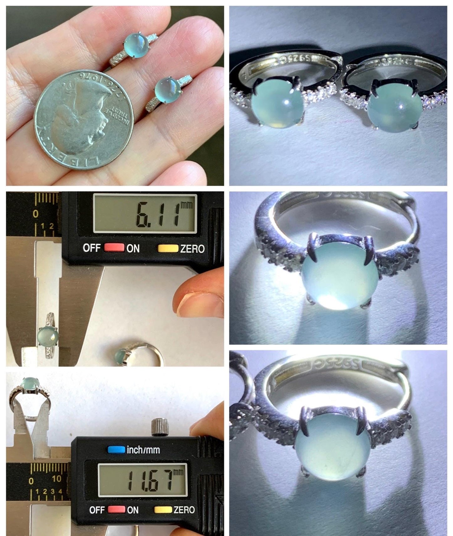 Natural Grade A Guatemalan Icy Highly Translucent Pastel Teal Blue Jade Jadeite Hoop Huggie Earrings Sterling Silver 天然冰危淡蓝翡翠银镶耳包 XLB77