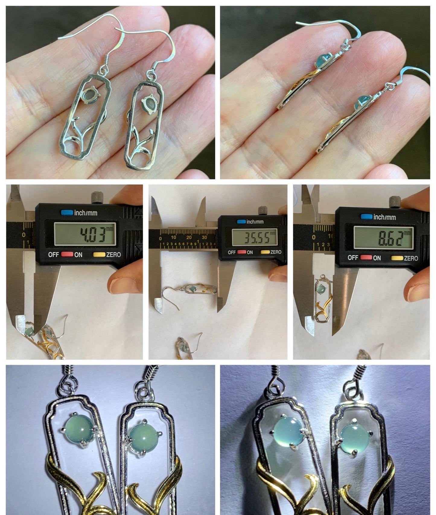 Natural Grade A Guatemalan Icy Highly Translucent Pastel Teal Blue Jade Jadeite Dangle Earrings Sterling Silver 天然冰危淡蓝翡翠银镶耳钩 XED77