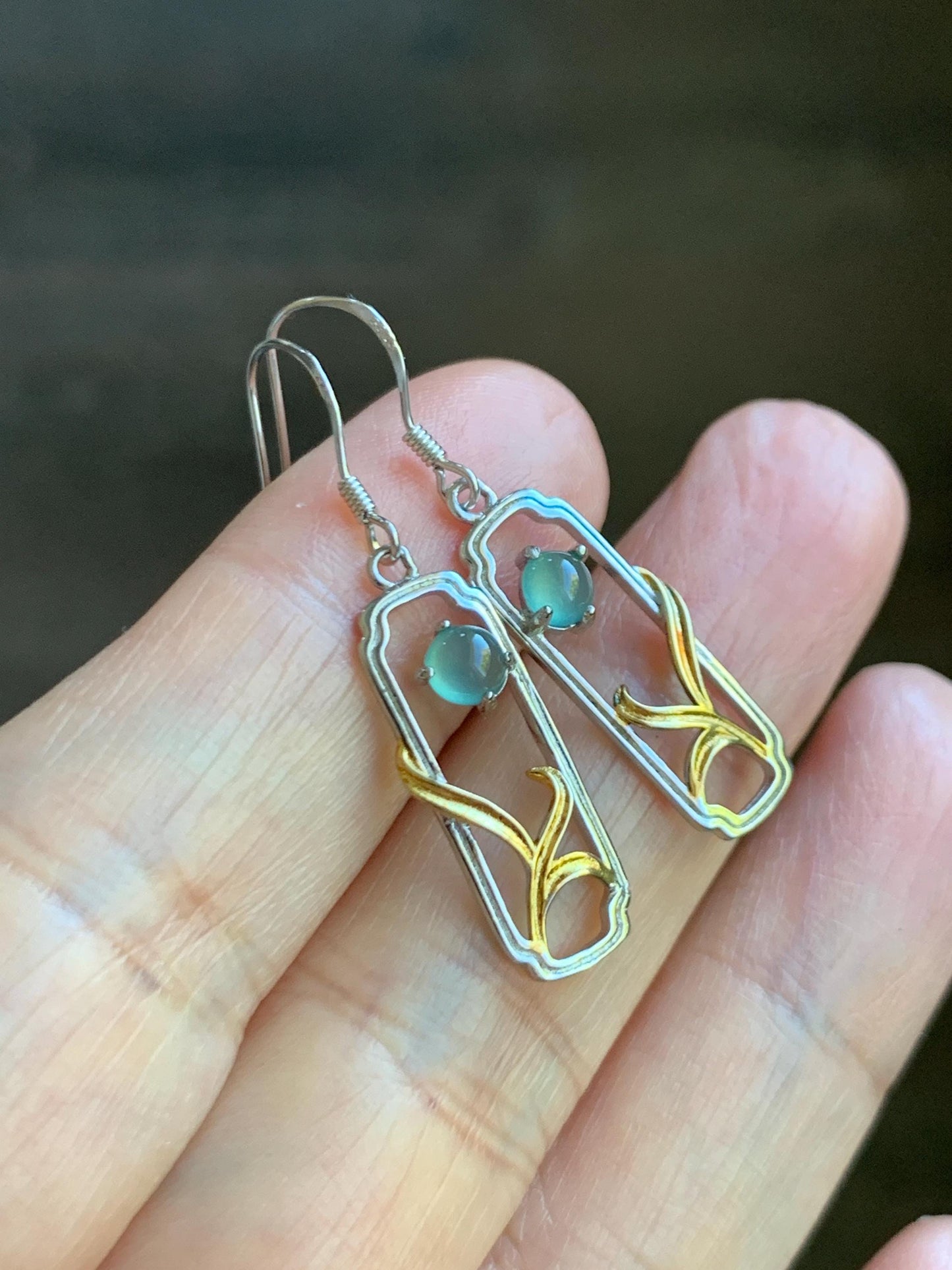 Natural Grade A Guatemalan Icy Highly Translucent Pastel Teal Blue Jade Jadeite Dangle Earrings Sterling Silver 天然冰危淡蓝翡翠银镶耳钩 XED77