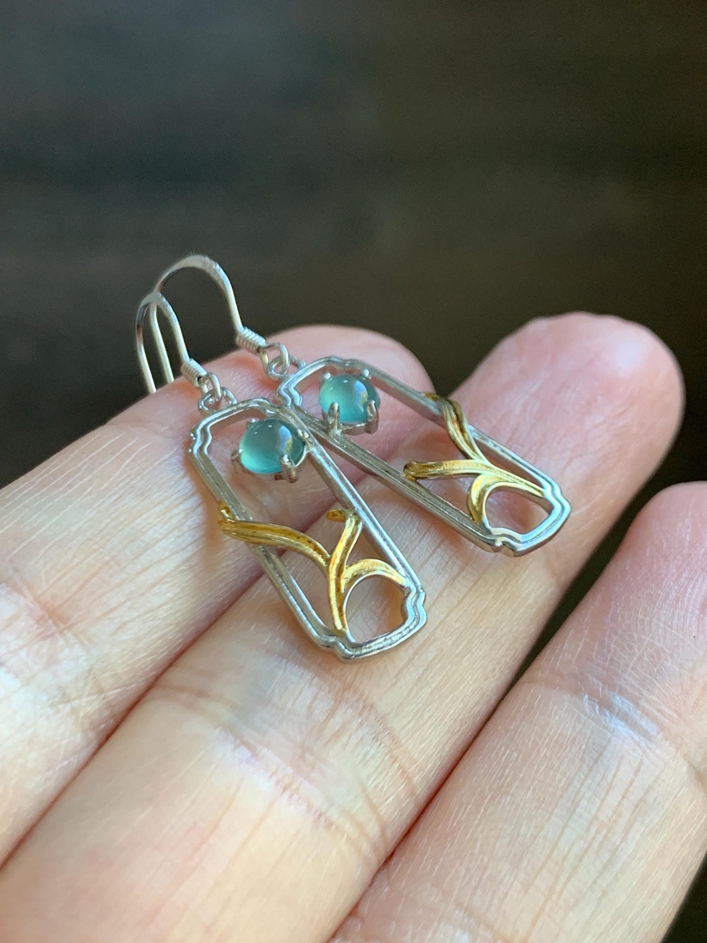Natural Grade A Guatemalan Icy Highly Translucent Pastel Teal Blue Jade Jadeite Dangle Earrings Sterling Silver 天然冰危淡蓝翡翠银镶耳钩 XED77