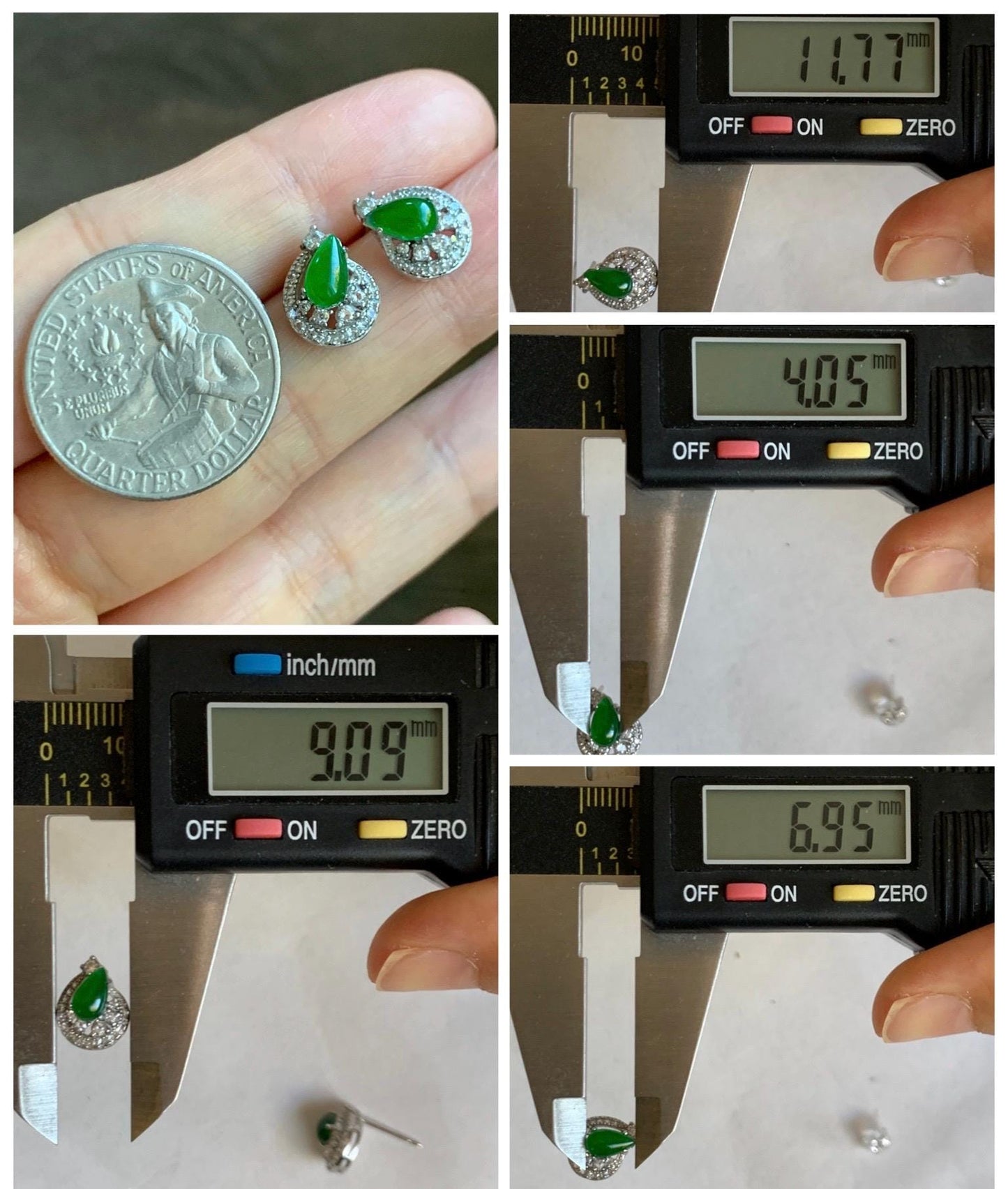 Natural Guatemalan Grade A Icy Translucent Vibrant Green Jade Jadeite Teardrop Stud Earrings Sterling Silver 天然冰危绿翡翠水滴蛋面镶嵌耳钉 LSD77