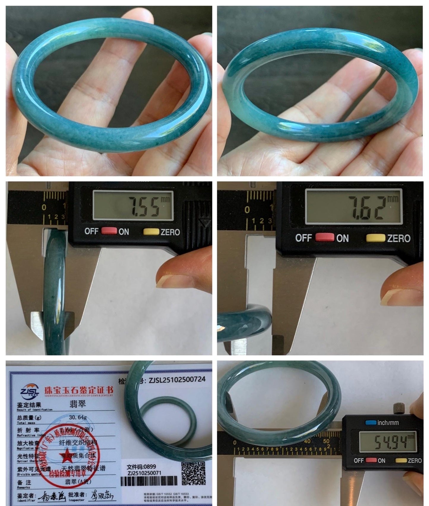 Certified Natural Grade A Guatemalan Icy Translucent Dark Dusty Blue Jade Jadeite Bangle Bracelet 54.9mm 6.79” 30.6g 天然冰危深蓝翡翠圆条手镯 724