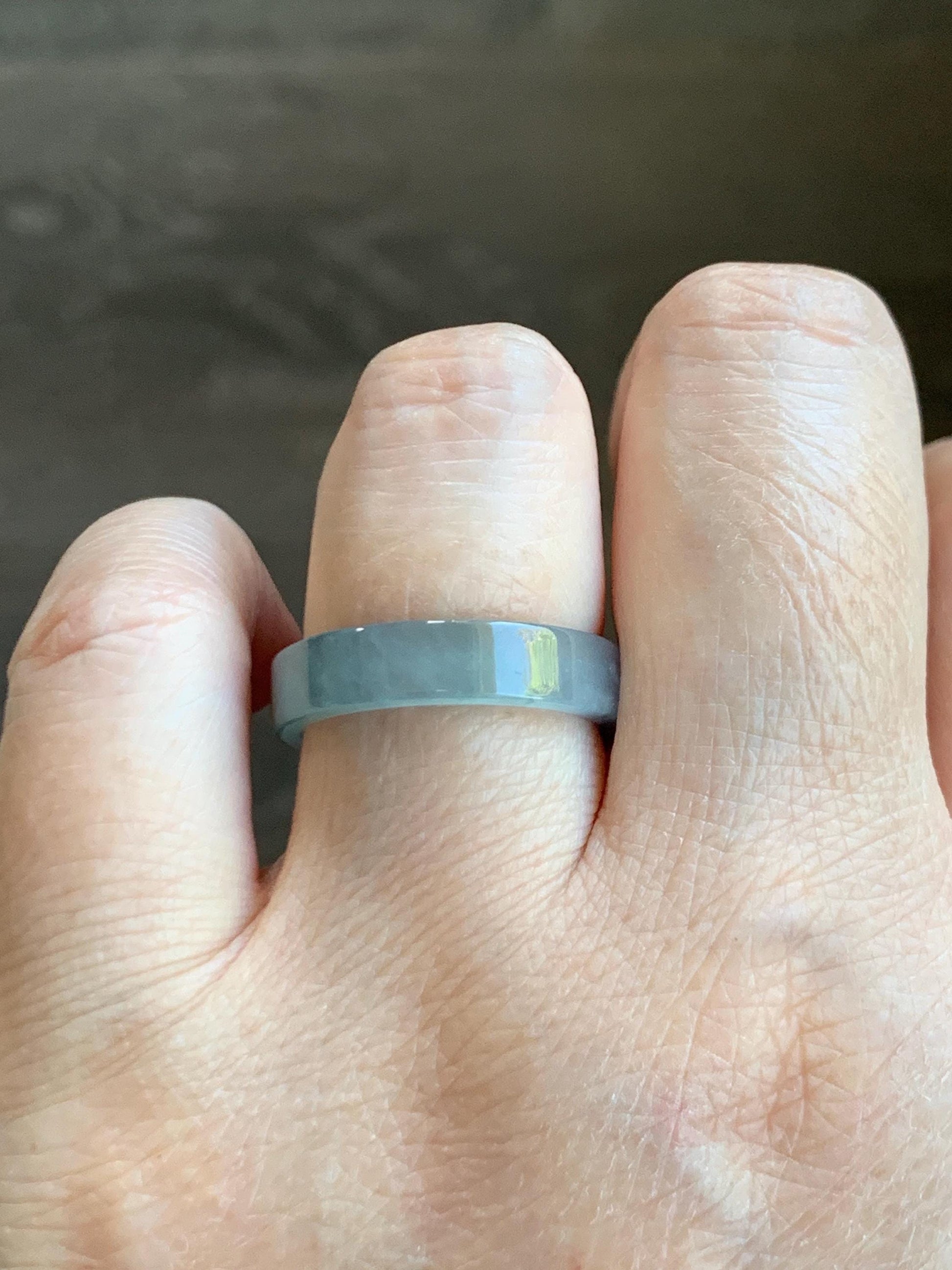 Natural Grade A Guatemalan Icy Highly Translucent Light Teal Blue Jade Jadeite Square Edged Band Ring Size 8 US 天然冰危浅蓝翡翠角戒戒圈 WLJ55