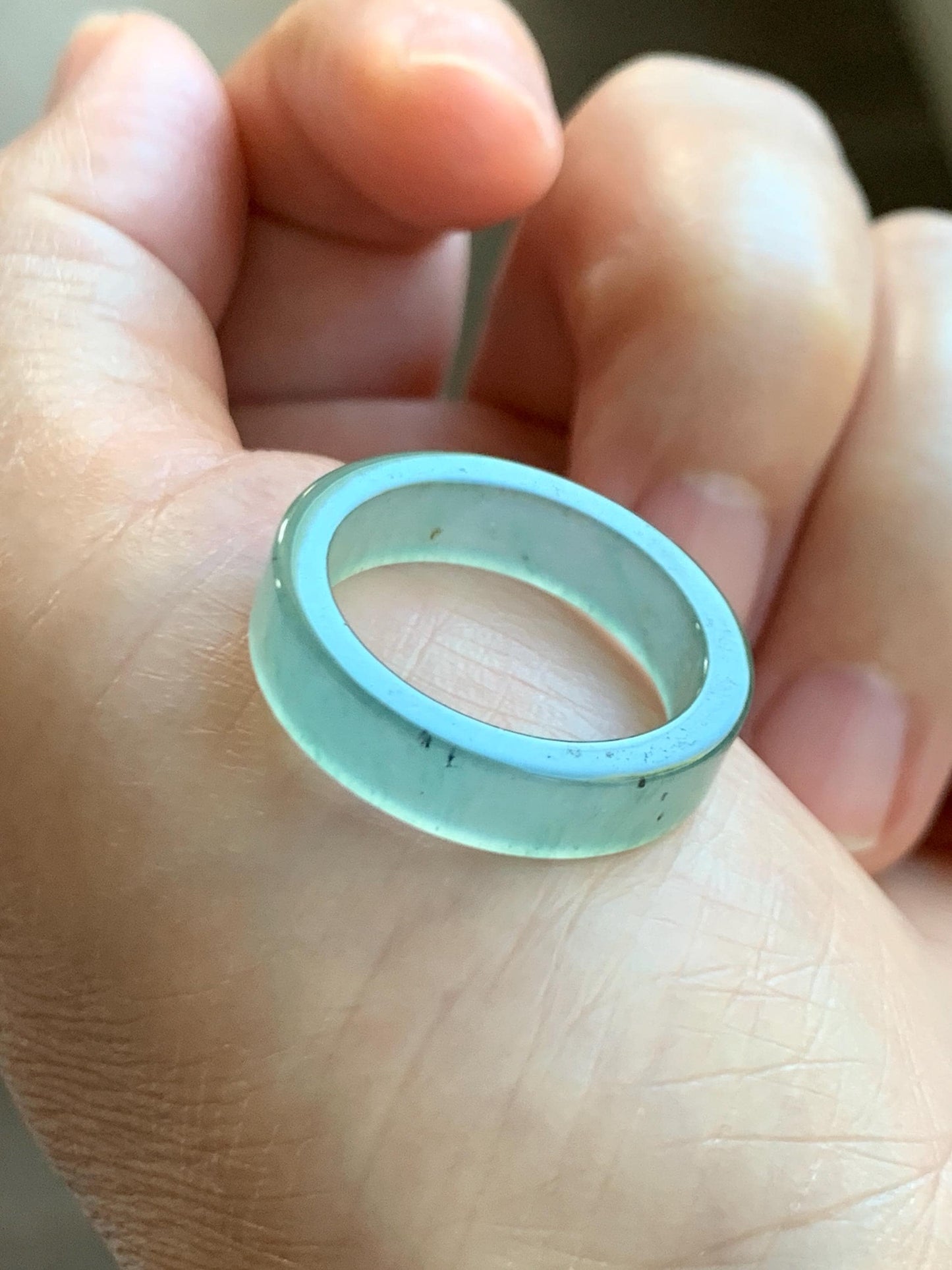 Natural Grade A Guatemalan Icy Highly Translucent Light Green Jade Jadeite Square Edged Band Ring Size 8.5 US 天然冰危晴绿翡翠角戒戒圈 LLJ180C