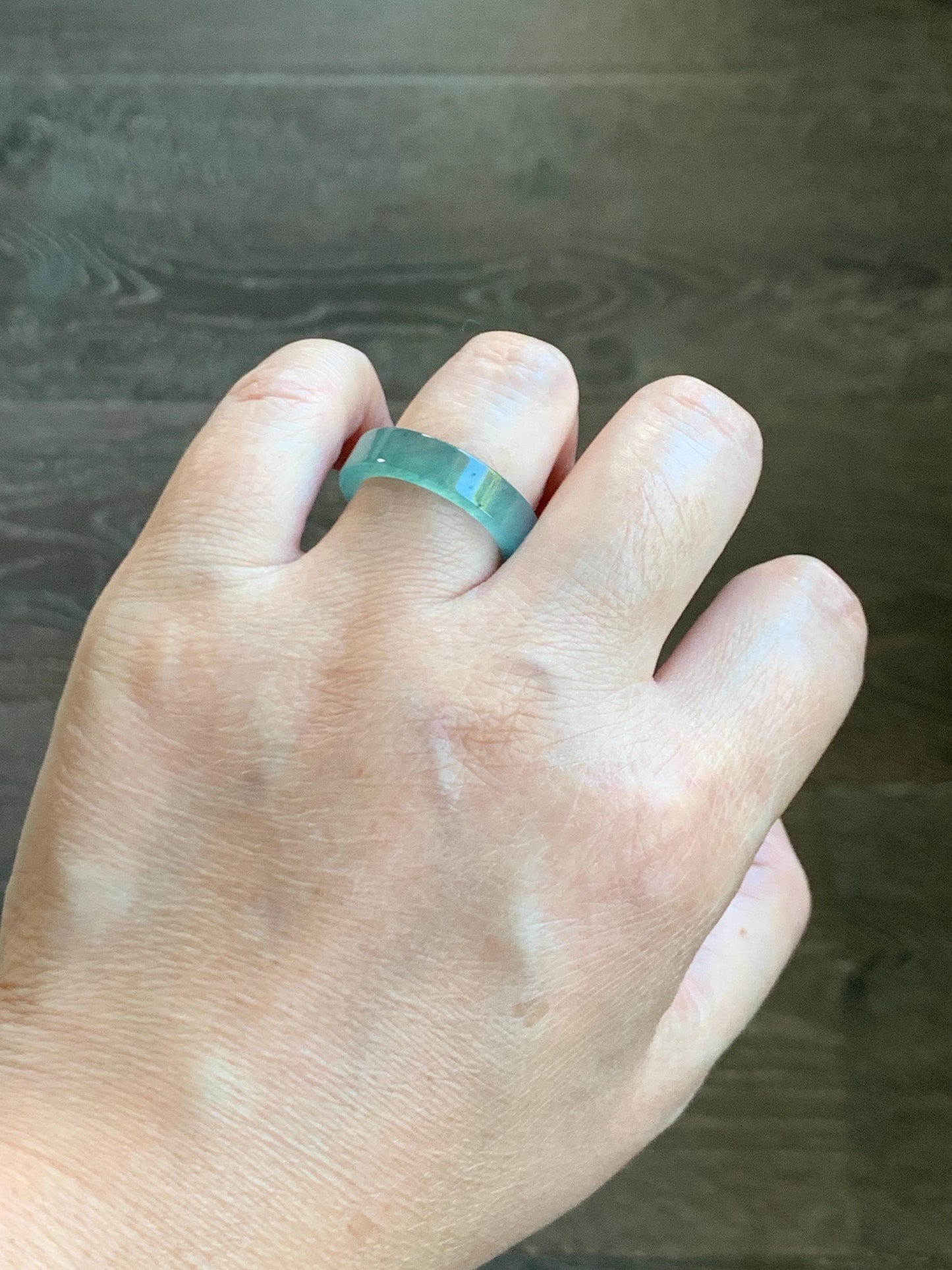 Natural Grade A Guatemalan Icy Highly Translucent Light Green Jade Jadeite Square Edged Band Ring Size 8.5 US 天然冰危晴绿翡翠角戒戒圈 LLJ180C