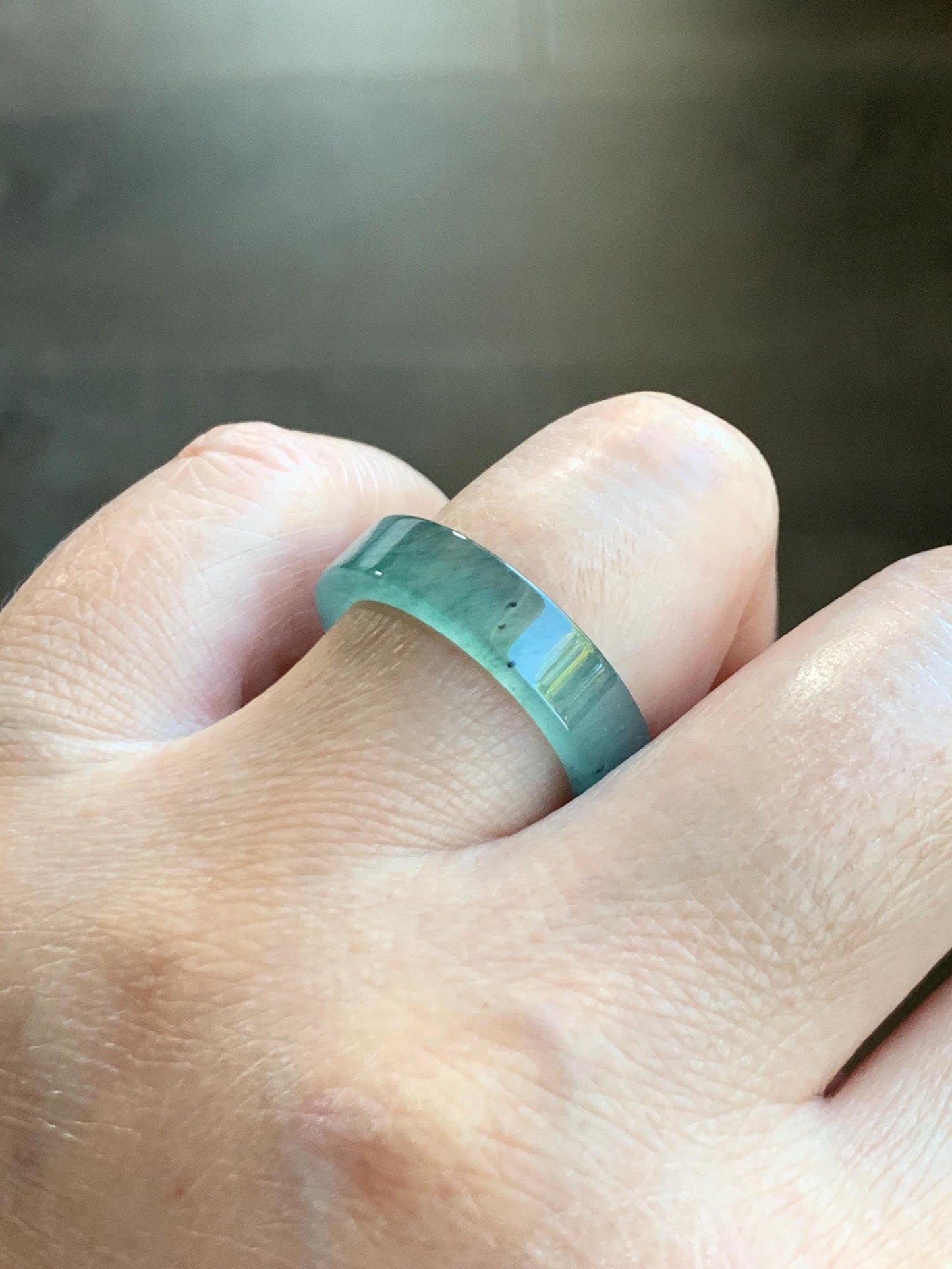 Natural Grade A Guatemalan Icy Highly Translucent Light Green Jade Jadeite Square Edged Band Ring Size 8.5 US 天然冰危晴绿翡翠角戒戒圈 LLJ180C