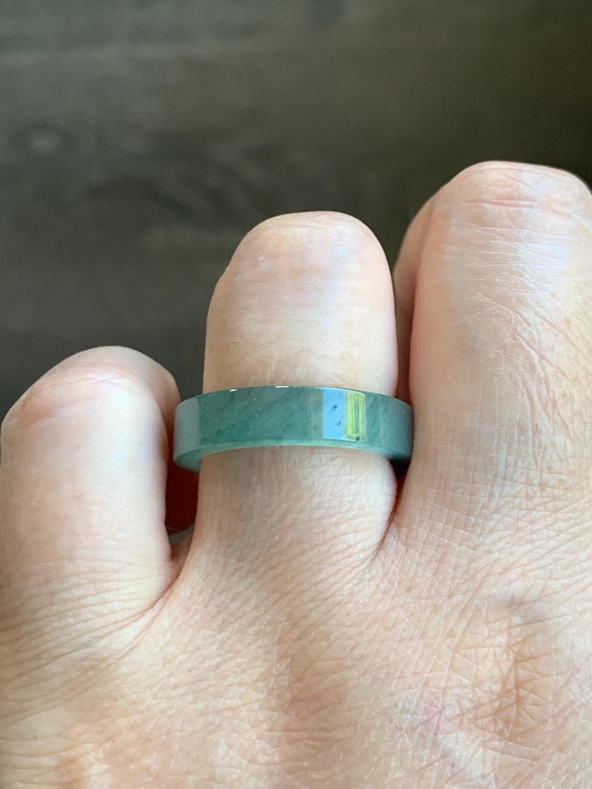 Natural Grade A Guatemalan Icy Highly Translucent Light Green Jade Jadeite Square Edged Band Ring Size 8.5 US 天然冰危晴绿翡翠角戒戒圈 LLJ180C