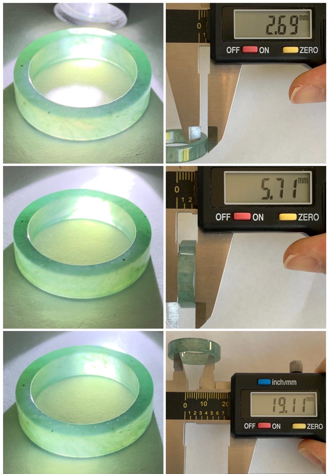 Natural Grade A Guatemalan Icy Highly Translucent Light Green Jade Jadeite Square Edged Band Ring Size 9 US 天然冰危晴绿翡翠角戒戒圈 LLJ180B