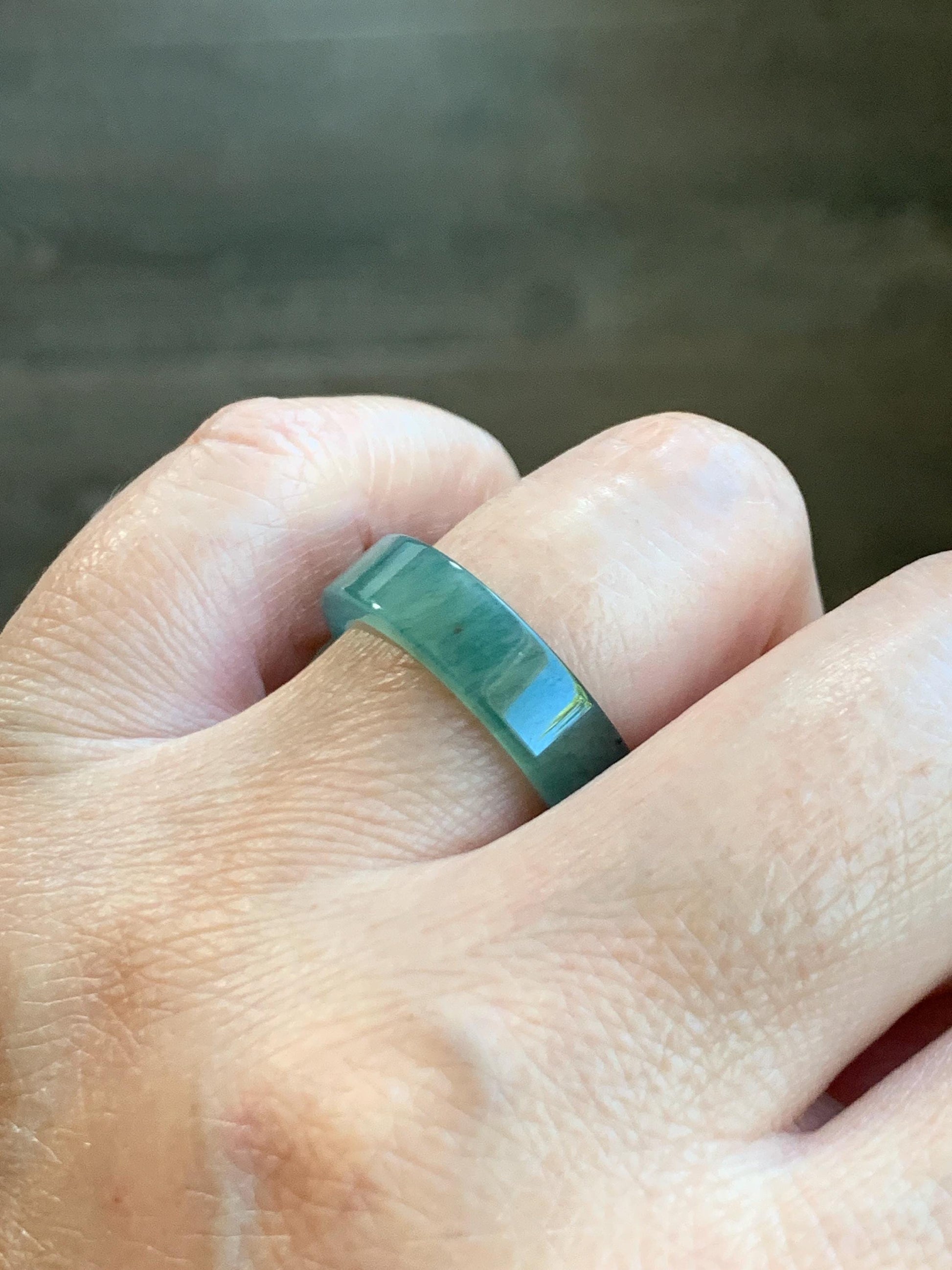 Natural Grade A Guatemalan Icy Highly Translucent Light Green Jade Jadeite Square Edged Band Ring Size 9 US 天然冰危晴绿翡翠角戒戒圈 LLJ180B