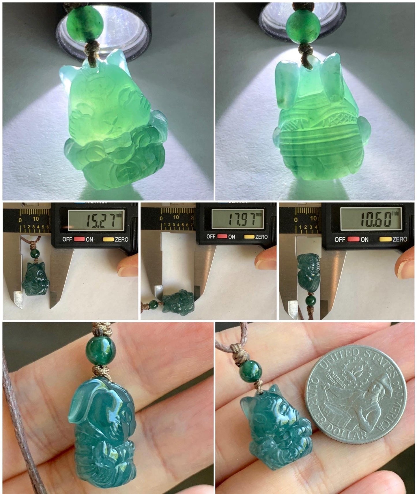 Natural Grade A Guatemalan Icy Translucent Dark Teal Blue Jade Jadeite Rabbit Pendant Rope Necklace Chinese Zodiac 26” 天然冰危深蓝翡翠生肖兔吊坠 SHX150R