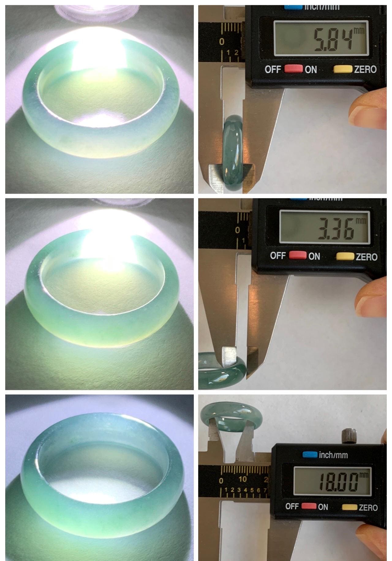 Natural Grade A Guatemalan Icy Translucent Bicolored Teal Blue Jade Jadeite Wide Band Ring Comfort Fit Size 7.75 US 天然冰胶危蓝绿翡翠揭阳工戒圈 KWL330B