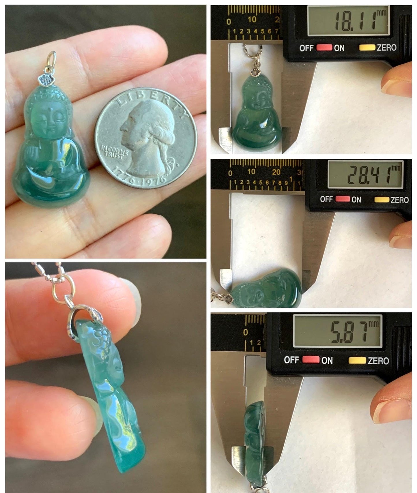 Natural Grade A Guatemalan Icy Highly Translucent Teal Jade Jadeite Carved Baby Buddha Pendant Sterling Silver 5g 天然冰危蓝绿翡翠宝宝佛吊坠 BBF165A