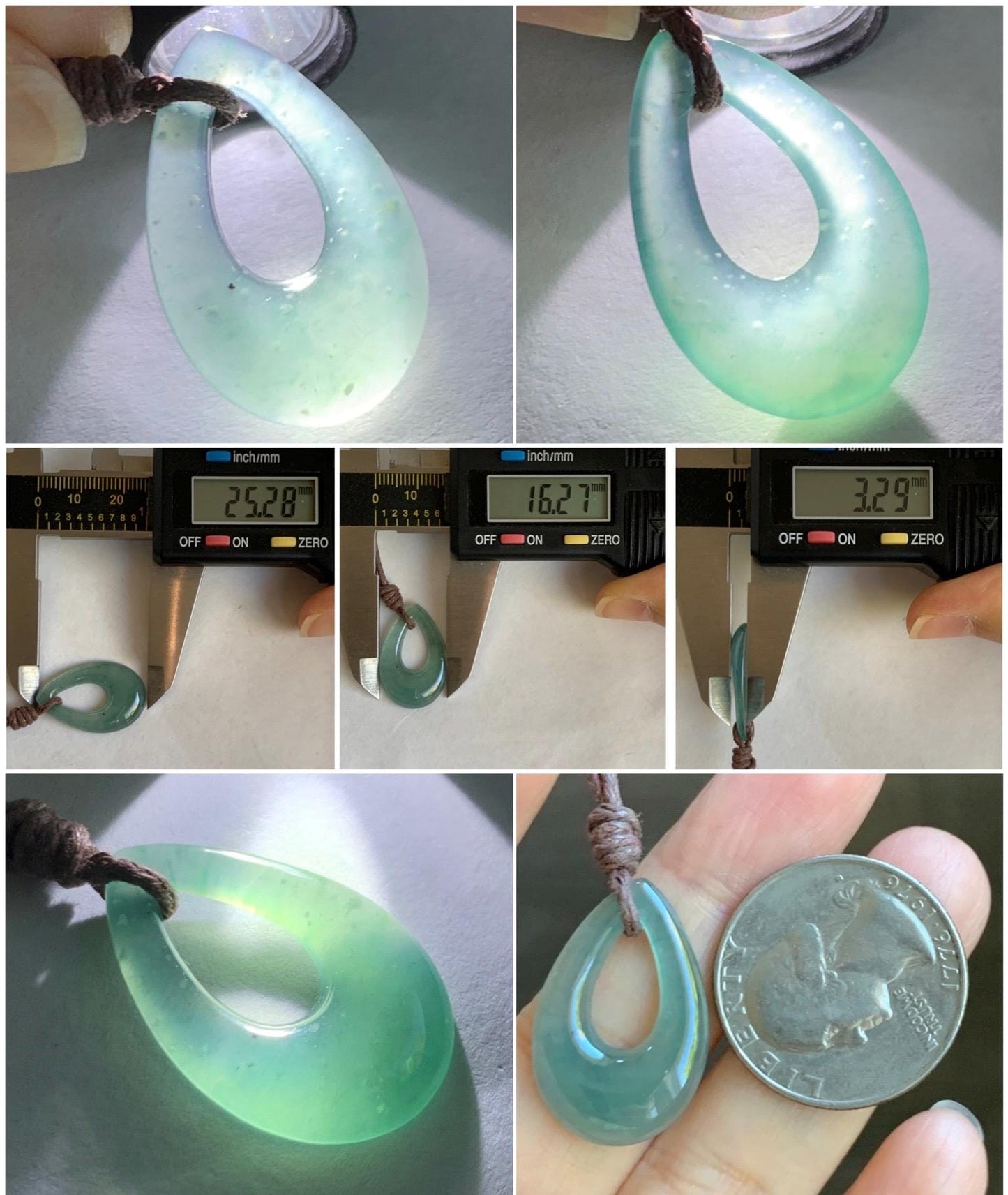 Natural Grade A Guatemalan Icy Highly Translucent Teal Jade Jadeite Carved Teardrop Pendant Rope Bracelet 26” 天然冰危蓝绿起光翡翠小水滴项链 WSD160A