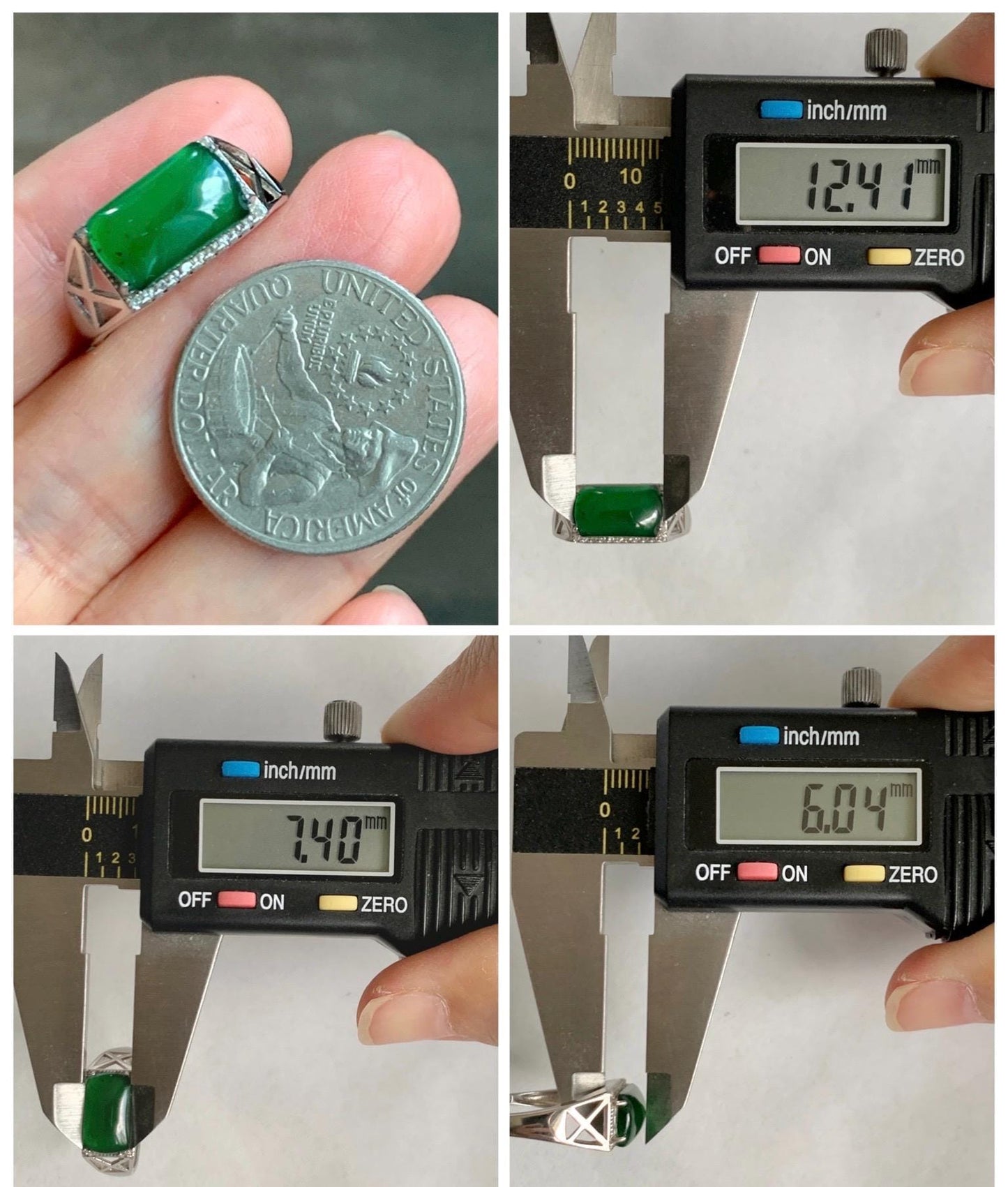 Natural Grade A Guatemalan Icy Translucent Vibrant Green Jade Jadeite Saddle Ring Sterling Silver Size 8 US Adjustable 天然冰危绿翡翠马鞍银镶戒指 LMA140