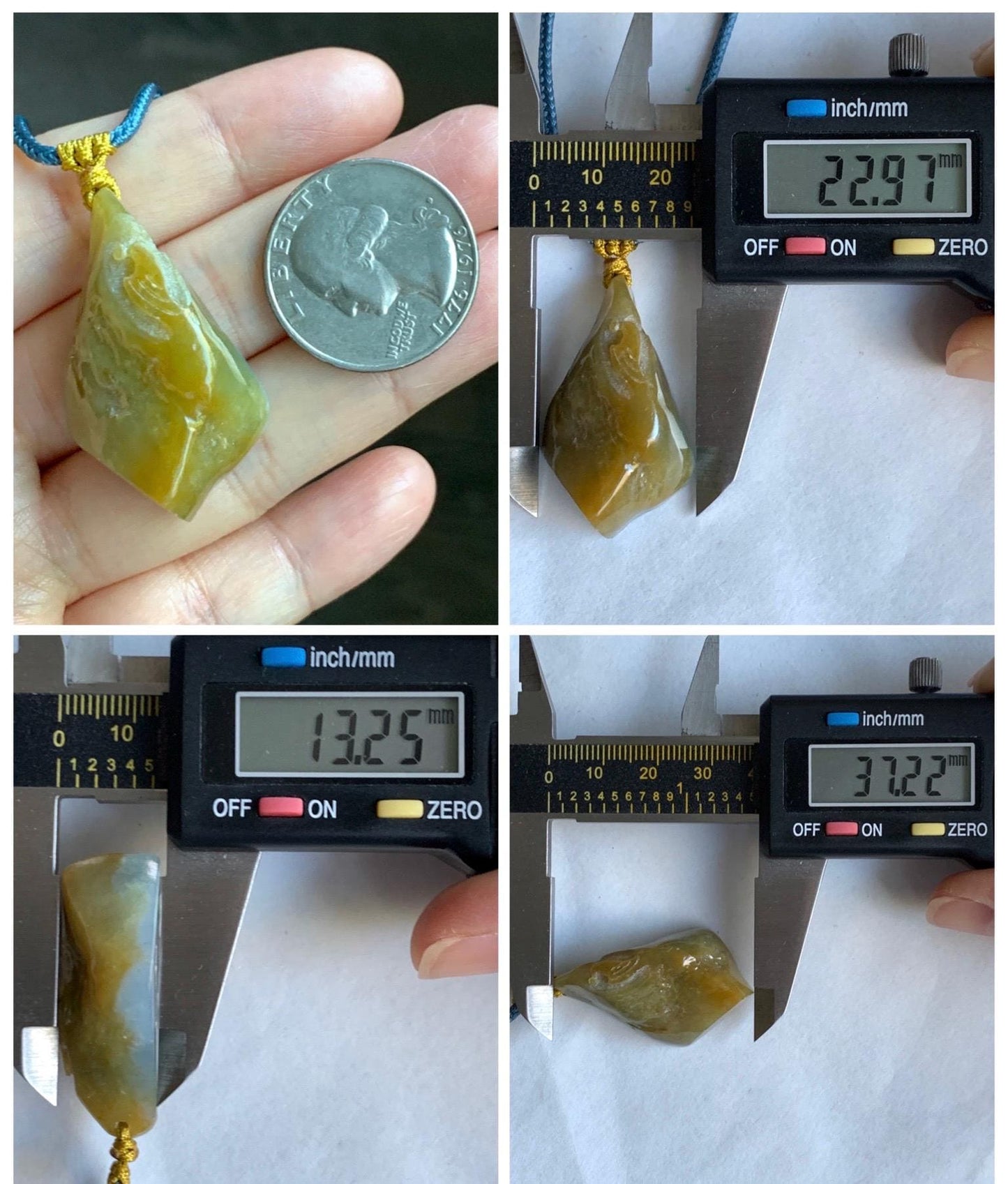 Natural Grade A Icy Translucent Bicolored Yellow & Purplish Blue Jade Jadeite Wu Dao Pendant Rope Necklace 24.5” 18g 天然冰黄蓝紫翡翠随形悟道吊坠 SCW220