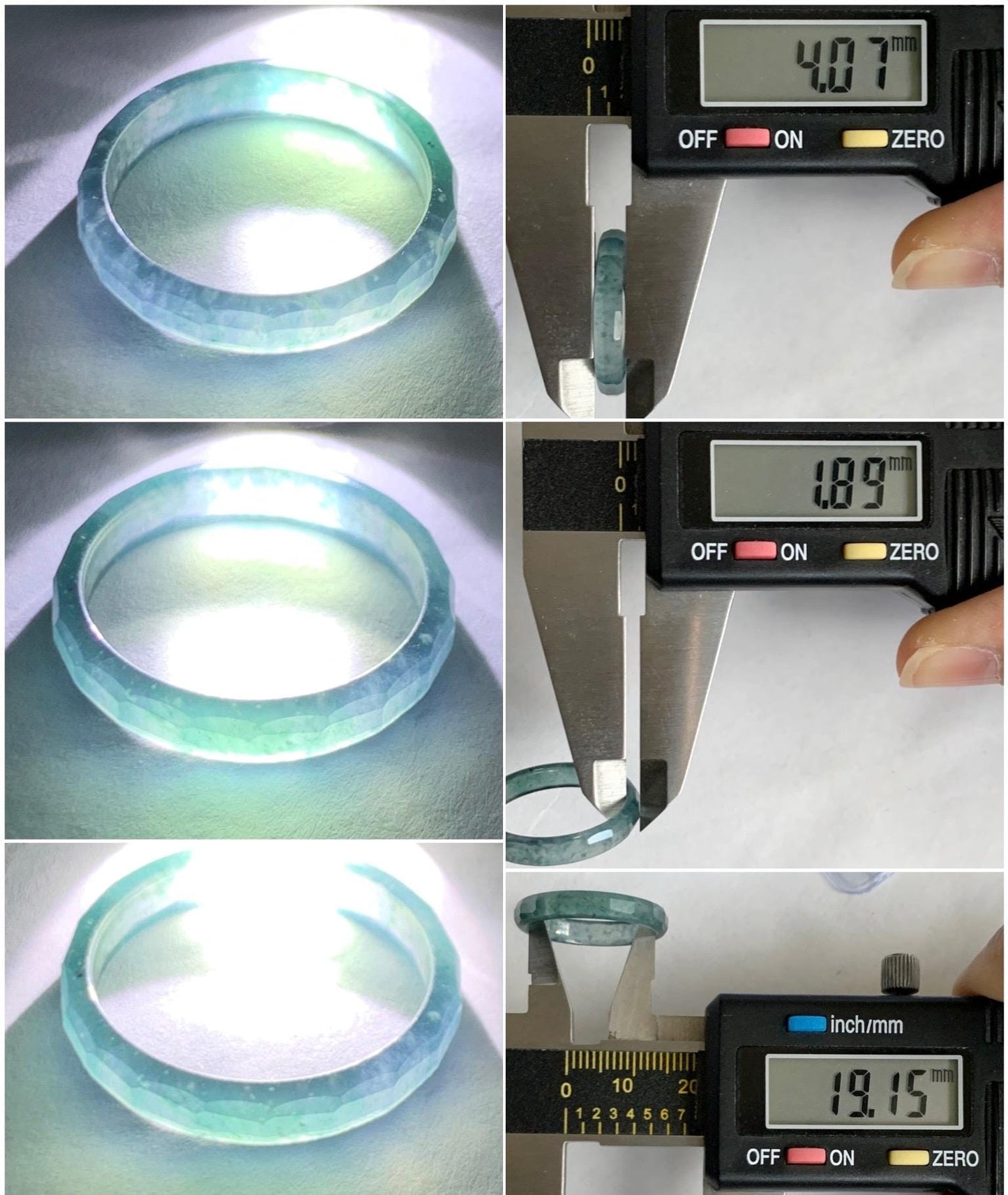 Natural Grade A Guatemalan Icy Highly Translucent Aegean Blue Jade Jadeite Faceted Band Ring Size 9 US 天然冰危牛仔蓝起光翡翠切割面戒圈 QGM220A