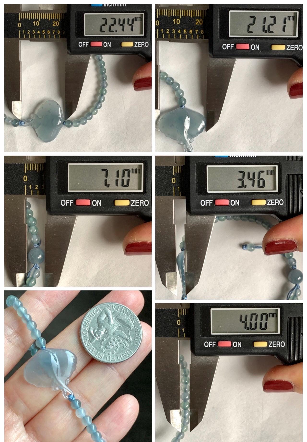 Natural Grade A Guatemalan Icy Highly Translucent Pastel Dusty Blue Jade Jadeite Carved Stingray Beaded Bracelet 7” 3g 天然冰胶淡蓝翡翠珠魟鱼手串 SRC230