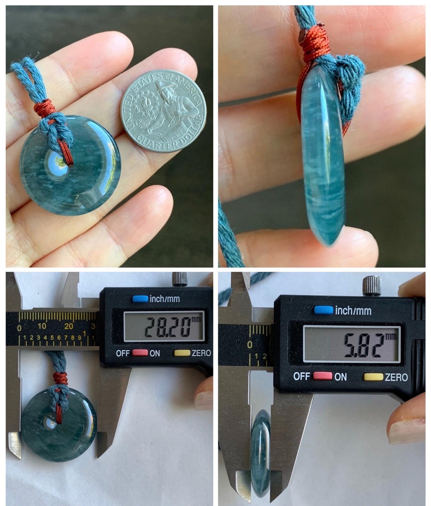 Natural Grade A Guatemalan Icy Highly Translucent Dark Blue Jade Jadeite Ping An Kou Donut Pendant Rope Necklace 25.5" 天然冰胶危蓝翡翠平安扣吊坠 WLK330A