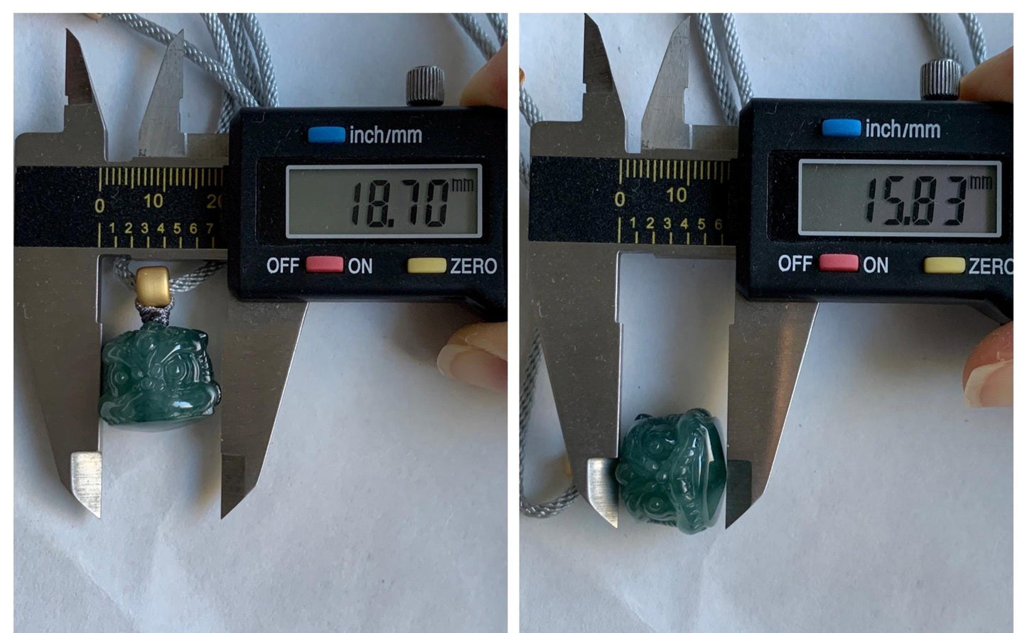 Natural Grade A Guatemalan Icy Translucent Dark Teal Blue Jade Jadeite Dancing Lion Pendant Rope Necklace 26” 14g 天然冰危深蓝绿翡翠醒狮吊坠 XSH140B