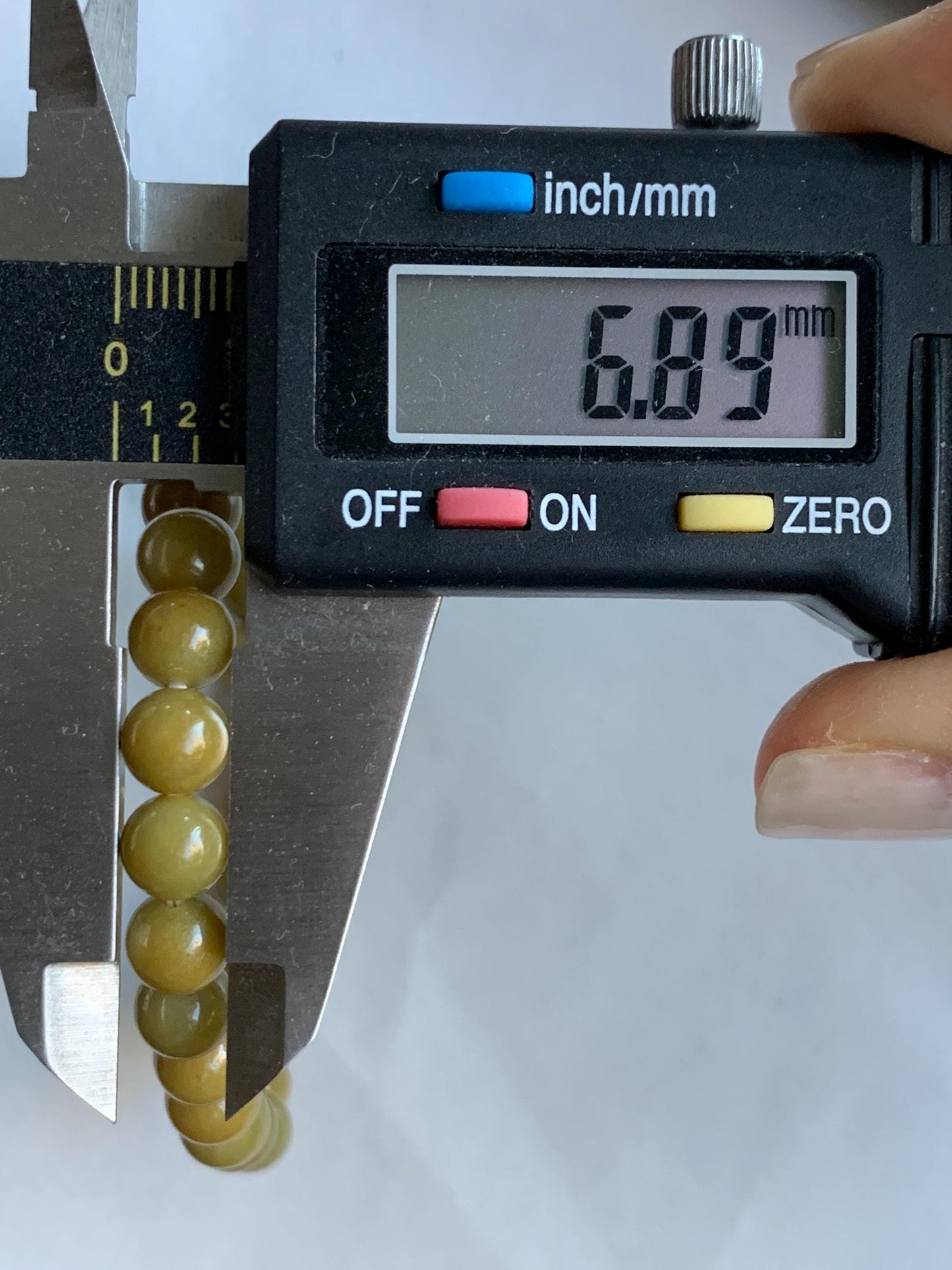 Natural Grade A Guatemalan Icy Translucent Mustard Yellow Jade Jadeite Beaded Bracelet Stretchy 6.9mm 7" 15g 天然冰危满黄翡翠圆珠手串 QWH330A