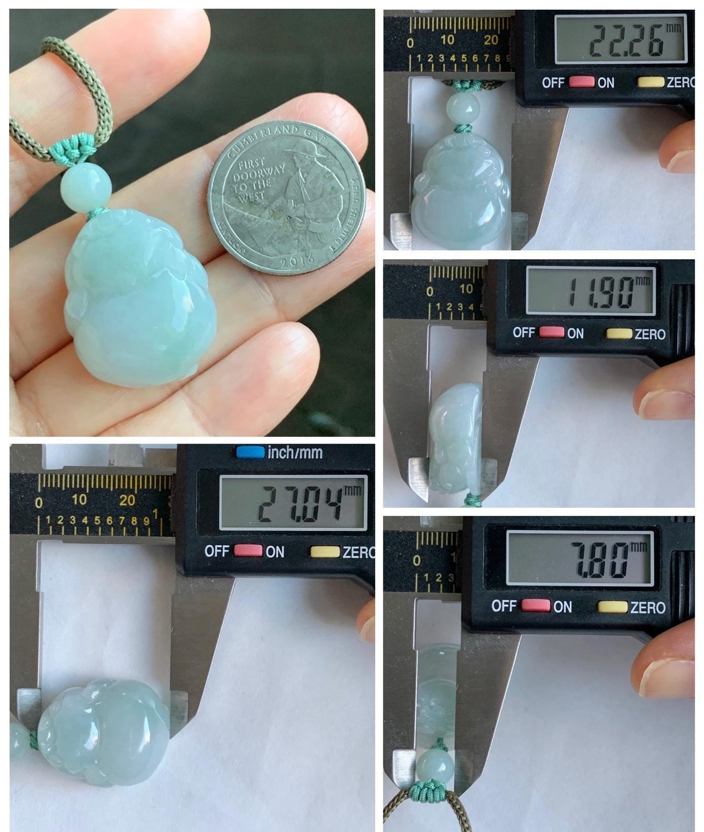 Natural Grade A Icy Translucent Paste Green Jade Jadeite Carved Three-legged Toad Pendant Rope Necklace 25.5” 17g 天然糯冰淡绿底翡翠肥三脚金蟾吊坠项链 SJC106
