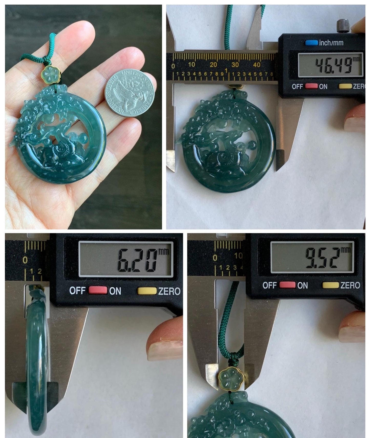 Natural Grade A Guatemalan Icy Translucent Dark Teal Blue Jade Jadeite Deer Pendant Rope Necklace Sterling Silver 28” 天然危深蓝翡翠梅花鹿吊坠 WLL500
