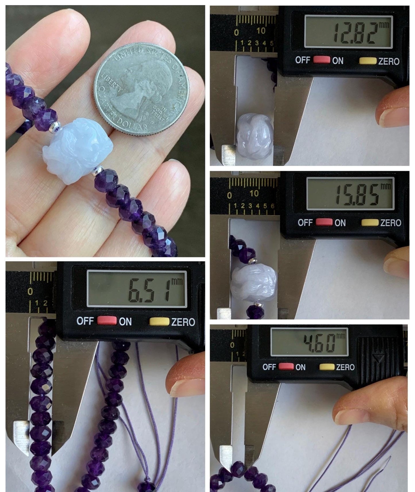Natural Grade A Icy Pastel Purple Jade Jadeite Nine-Tailed Fox Amethyst Rondelle Faceted Beads Beaded Bracelet 7" 天然冰淡紫底翡翠九尾狐紫水晶珠手串 MJW210