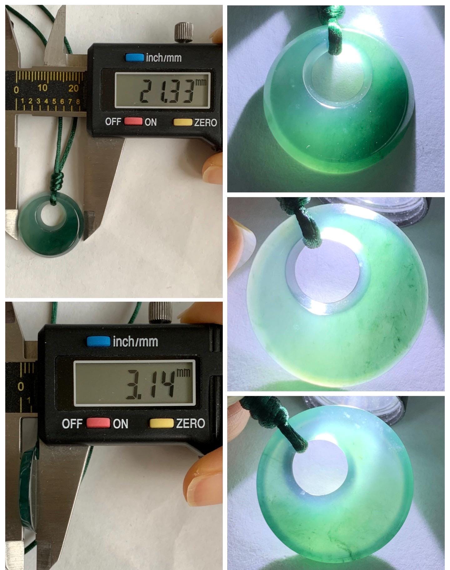 Natural Grade A Guatemalan Icy Translucent Dark Teal Blue Jade Jadeite Ping An Kou Donut Pendant Rope Necklace 25” 天然冰危蓝绿翡翠平安扣项链 WMPK