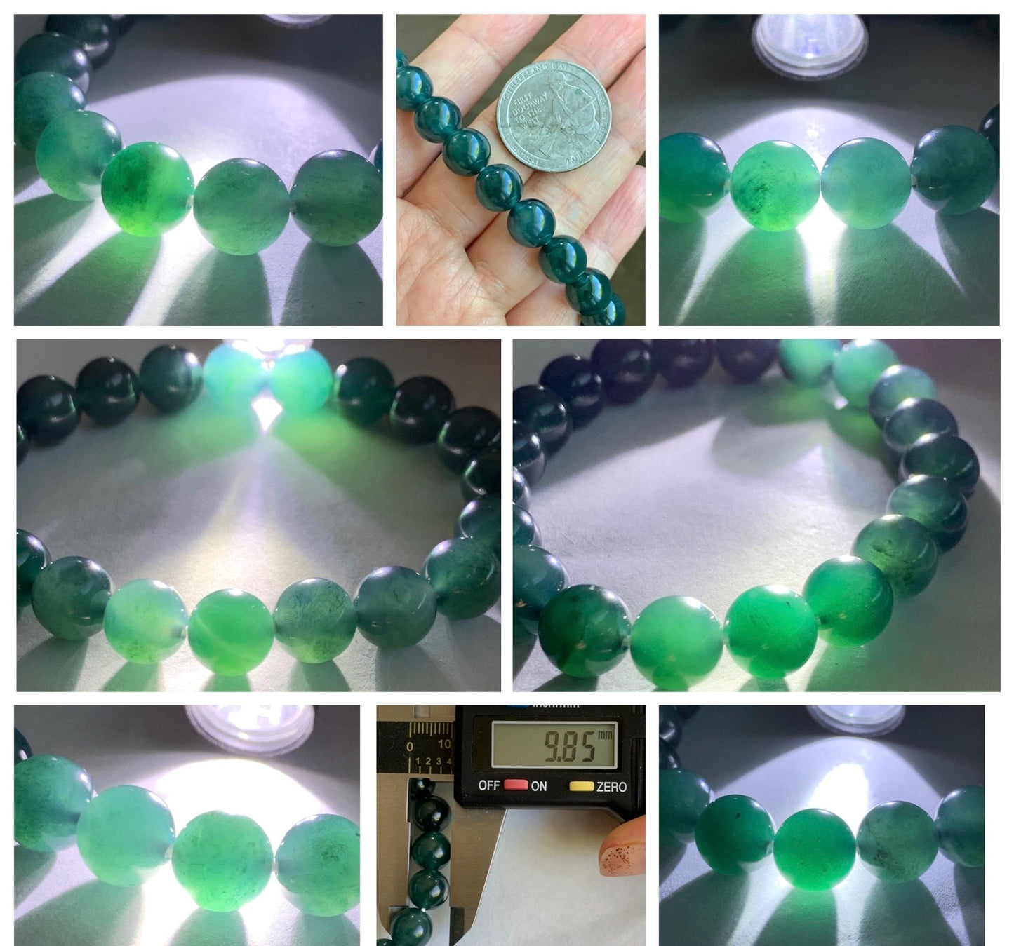 Natural Grade A Guatemalan Icy Translucent Dark Teal Blue Jade Jadeite Beaded Bracelet Stretchy 9.8mm 7.25” 32g 天然冰危深蓝翡翠圆珠手串 SHW660A