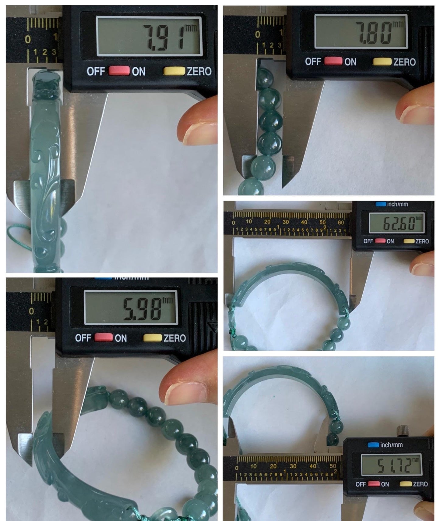 Natural Grade A Guatemalan Icy Highly Translucent Light Teal Jade Jadeite Dragon Hook Cuff Beaded Bracelet 6.75" 19g 天然高冰危浅蓝龙钩手牌手串 GLG350Q