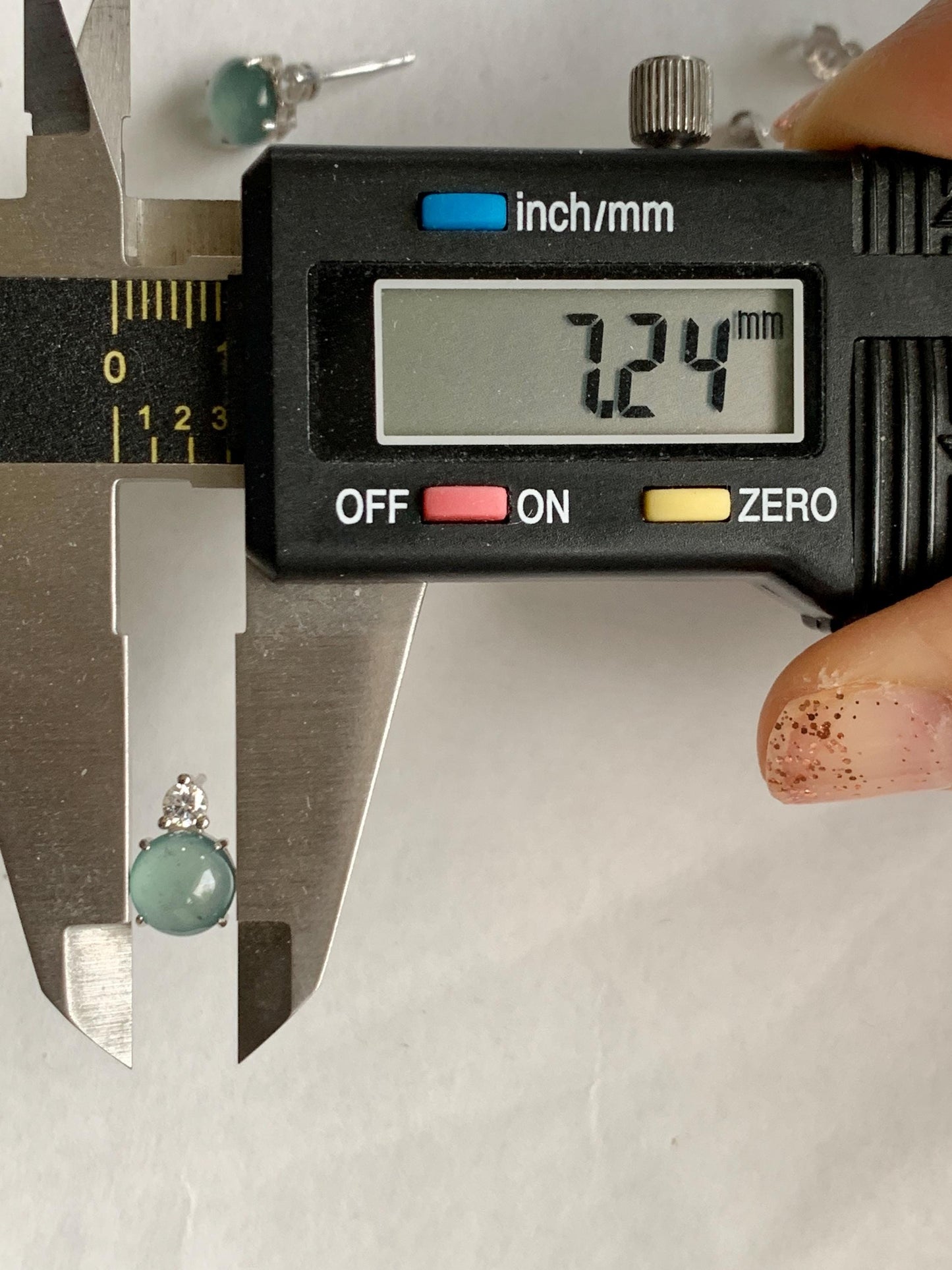 Natural Grade A Guatemalan Icy Highly Translucent Teal Green Jade Jadeite Stud Earrings Sterling Silver 7mm 天然冰危蓝绿翡翠银镶耳钉 DLD77