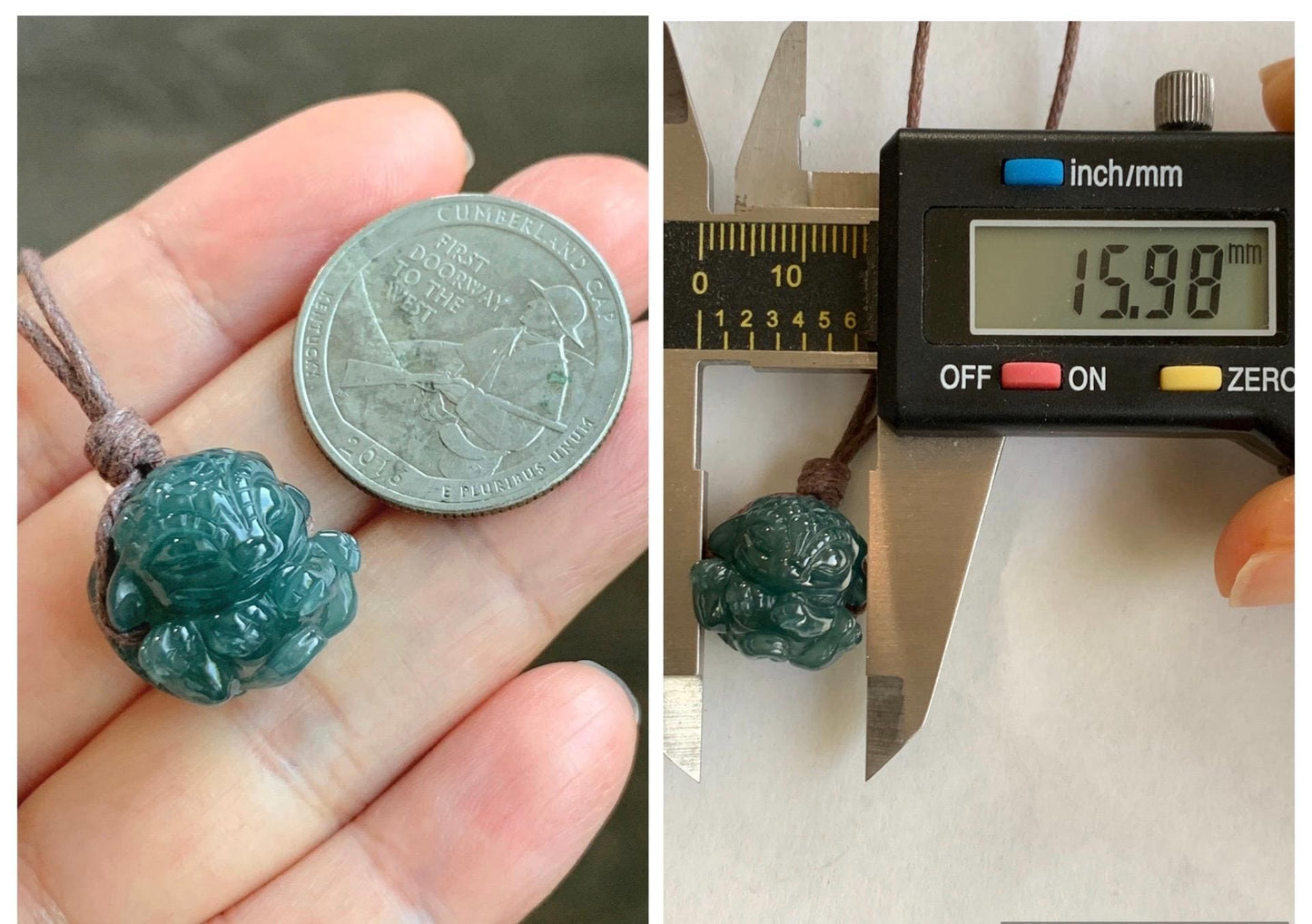Natural Grade A Guatemalan Icy Translucent Dark Teal Blue Jade Jadeite Baby Dragon Ball Pendant Rope Necklace 26” 天然老种冰胶危深蓝翡翠龙宝宝吊坠 LBZ264C