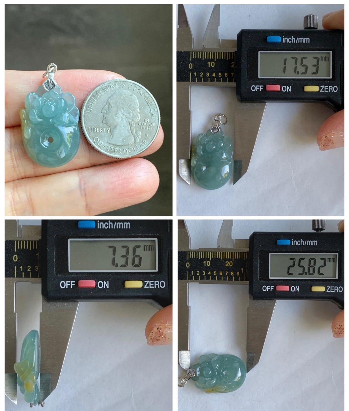 Natural Grade A Guatemalan Icy Translucent Light Blue Jadeite Lotus Flower Ping An Kou Donut Pendant Sterling Silver 天然冰危蓝翡翠莲花平安扣吊坠 WLH316B