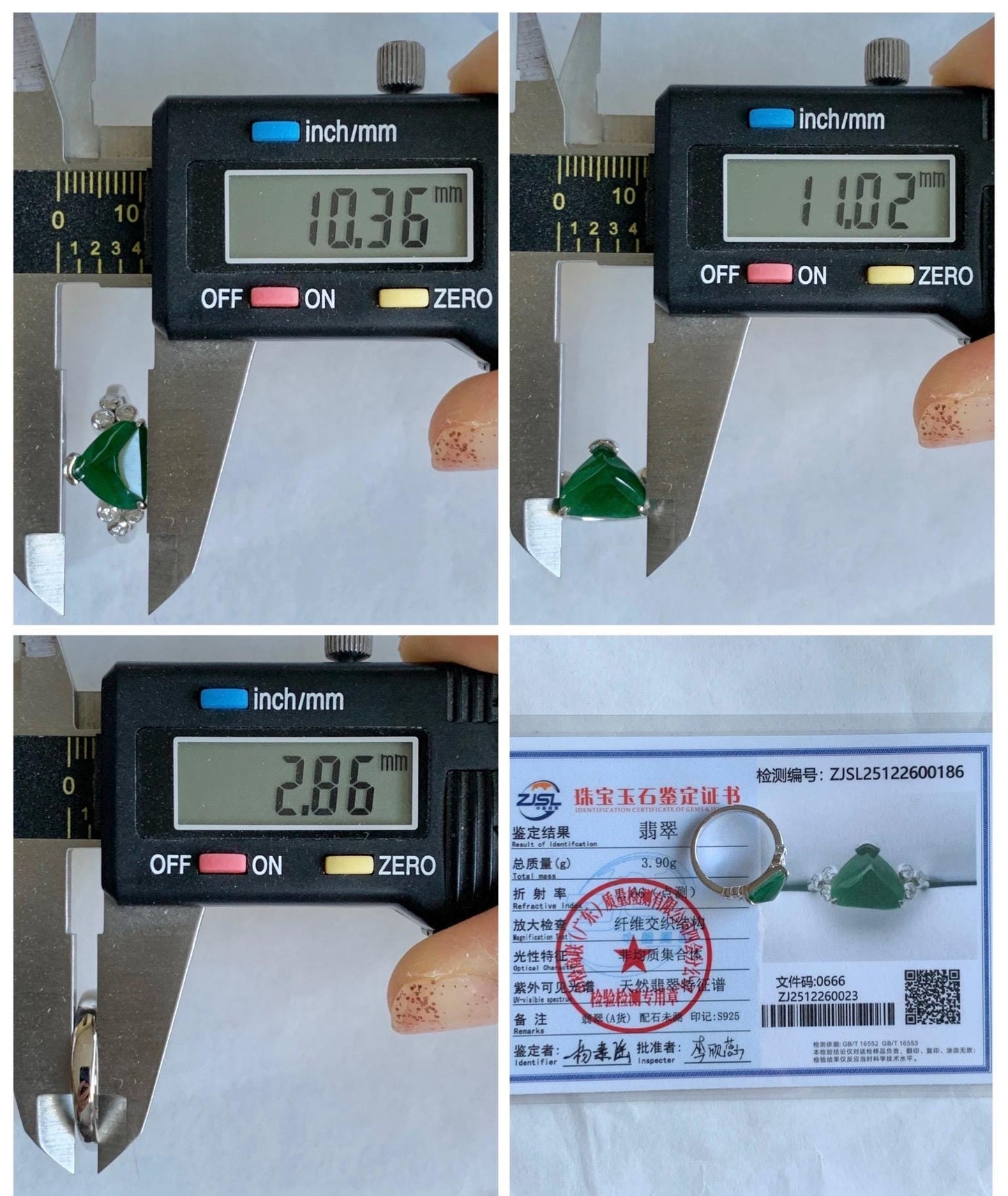 Certified Natural Grade A Guatemalan Icy Translucent Dark Teal Green Jade Jadeite Ring Sterling Silver size 7.25 天然冰危深蓝绿切割翡翠镶嵌戒指 187