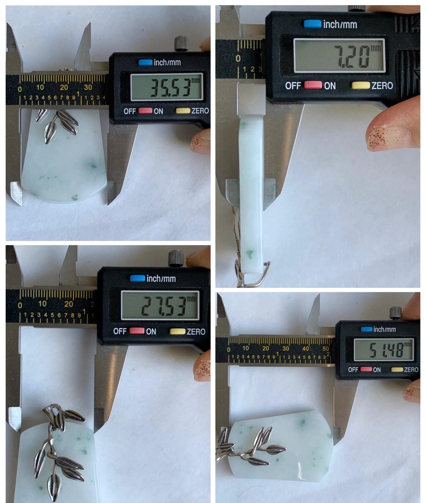 Natural Grade A Icy Translucent White & Green Marbled Jade Jadeite Large Wu Shi Pai Pendant Sterling Silver 38g 天然细糯白飘绿翡翠无事牌吊坠 PLM350A